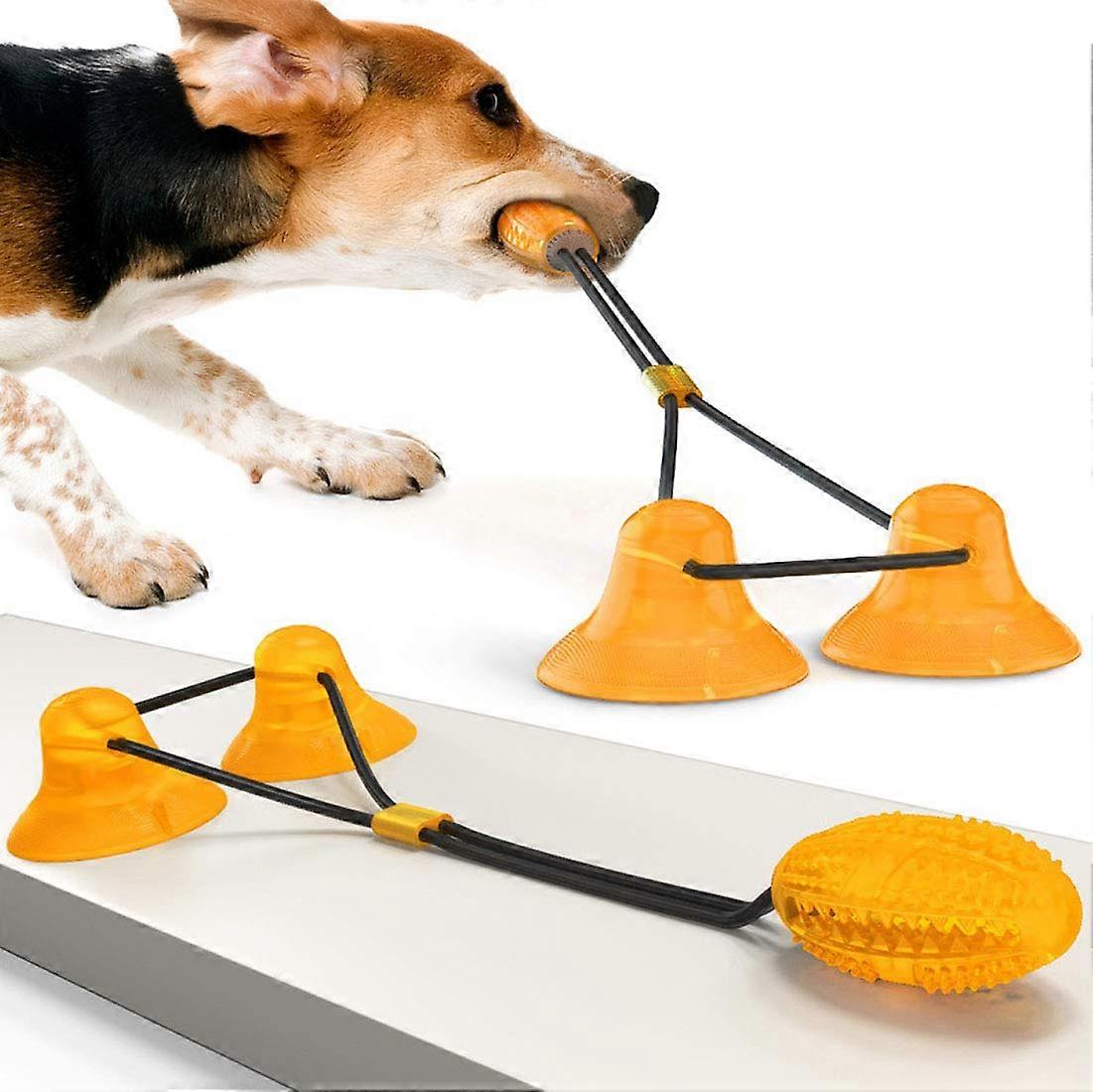 Multifunction Molar Bite Toy for Dogs, Durable Tug Rope Ball with Suction Cup, Interactive Chew and Training Toy - Yellow