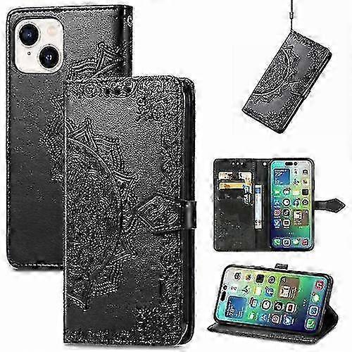 Compatible with Iphone 15 Mandala Flower Embossed Leather Mobile Phone Case