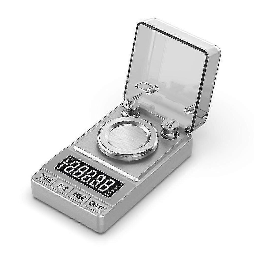 Digital precision scale for jewelry making 50g/0.001g portable with weights-Silver-Silver