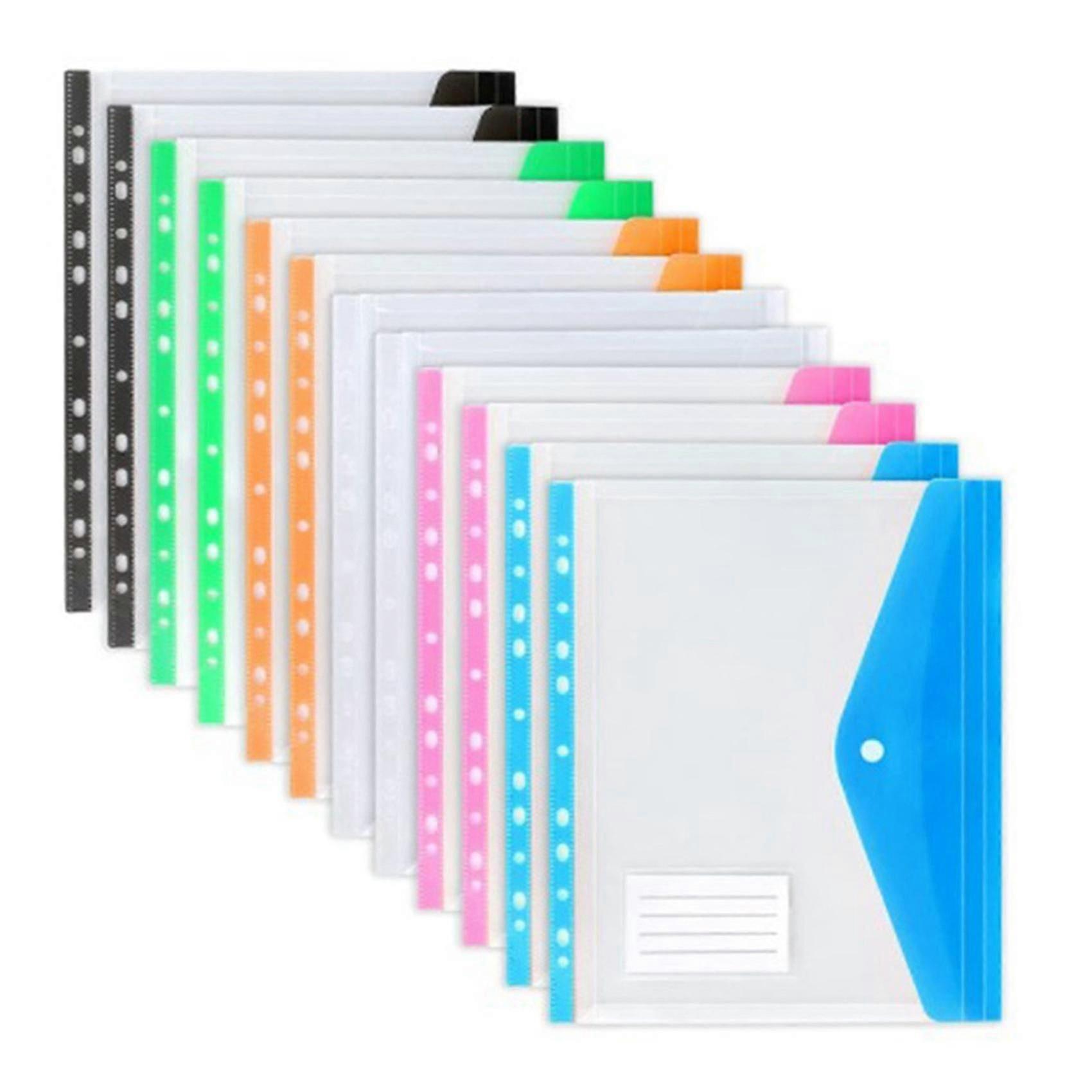 Punched A4 Plastic Document Wallets with Pockets, 12-Pack