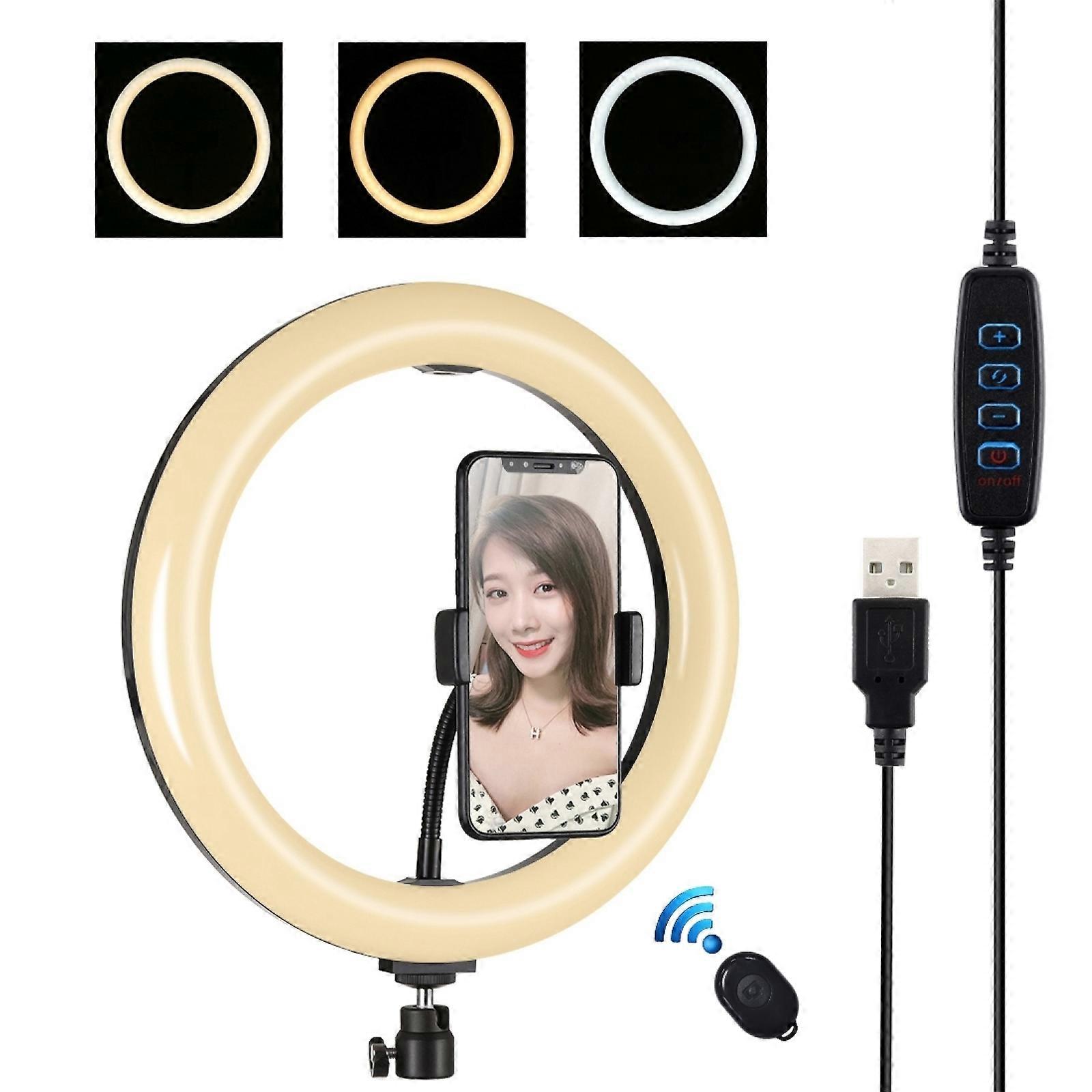 TKdaddy PULUZ PU456 26cm LED Ring Light with Phone Holder USB Powered Photography Fill Lamp with Selfie Remote