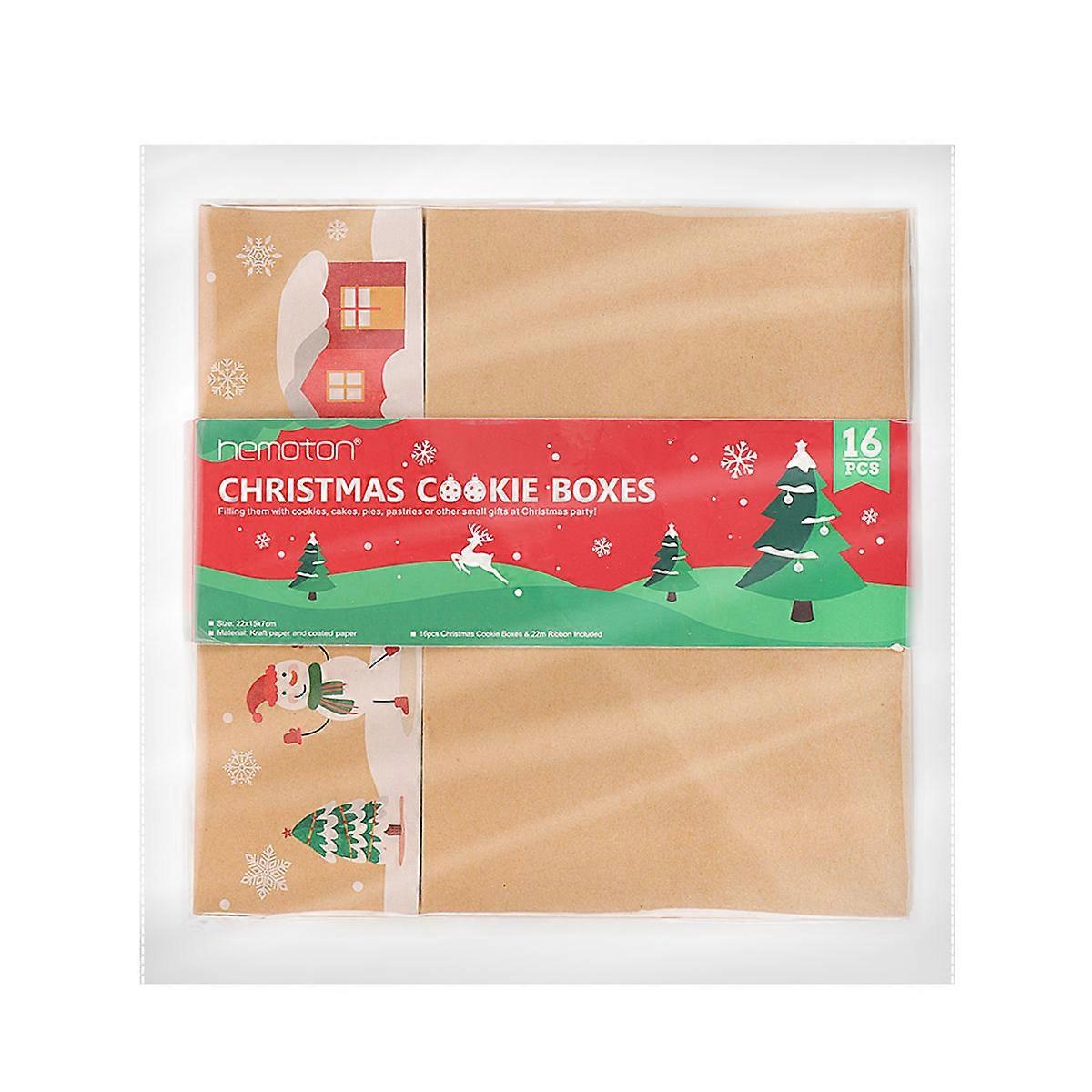16Pcs Christmas Cookie Boxes Paper Containers With Transparent Windows For Decorated Parties Featuring Assorted Color Ribbons