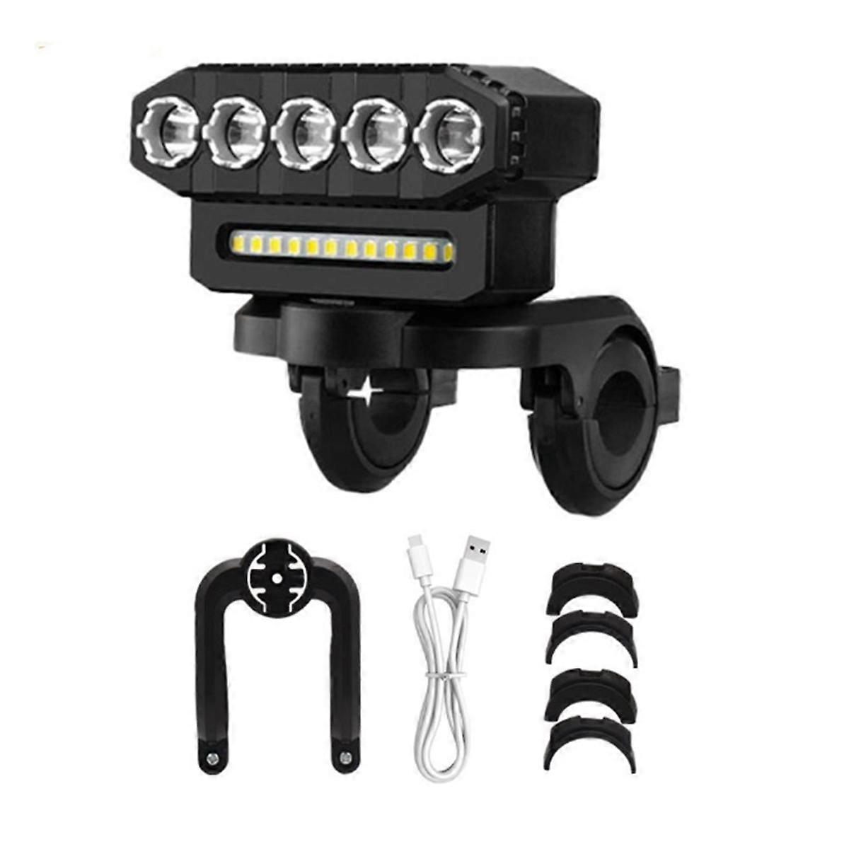 LED Bicycle Front Light USB Rechargeable High Beam Floodlights Easy to Install 6 Modes Bicycle Bell Light,B
