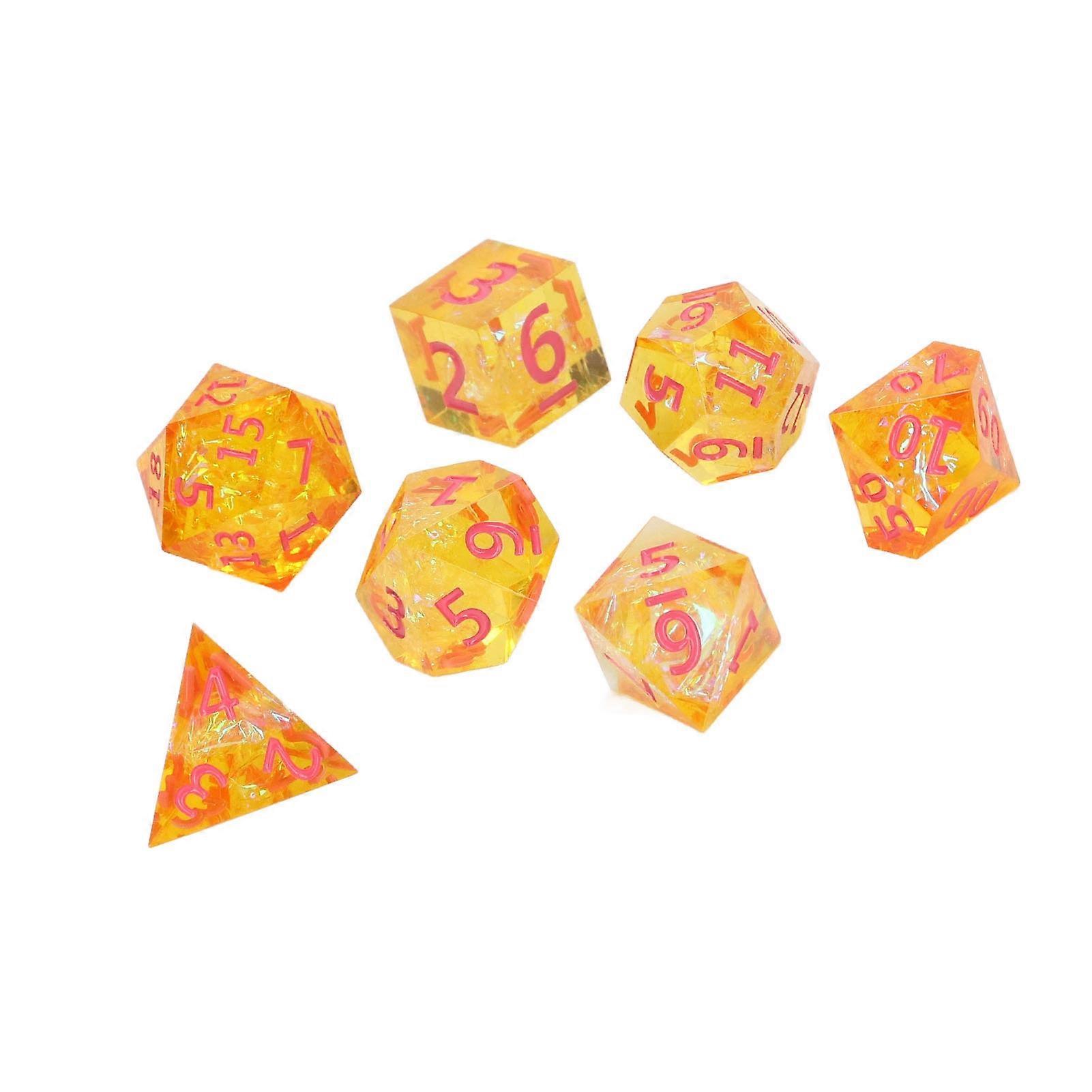 7pcs Polyhedron Dice Set Epoxy Resin Orange Pink Clear Translucent