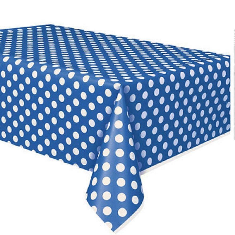 Royal Blue Polka Dots Rectangular Plastic Table Cover 137cm x 274cm for Parties Events 1 Piece Durable Tablecloth