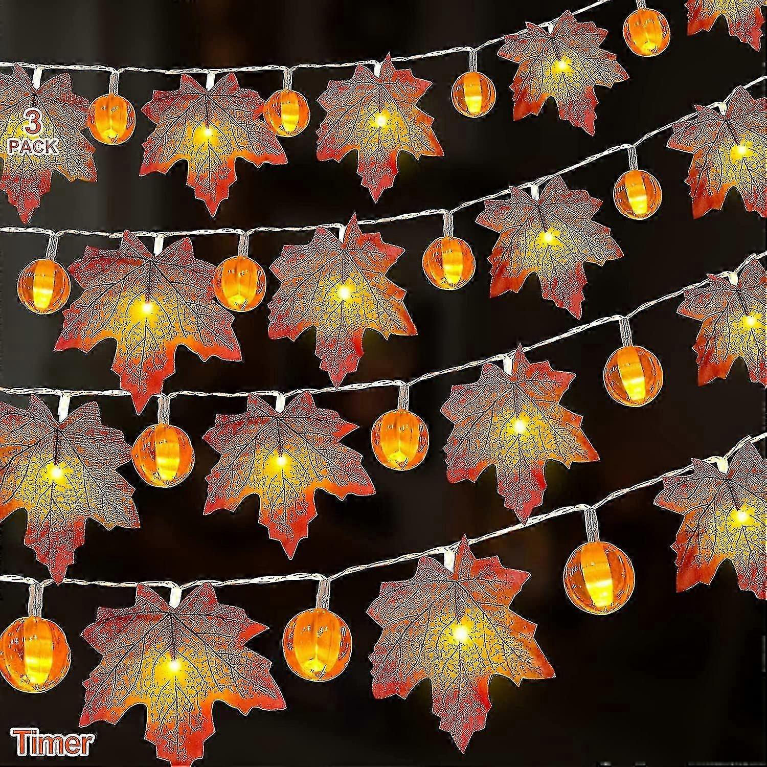 30ft Realistic Maple Leaf Fall Garland with 60 LED Lights for Autumn Decorations - Battery-Powered, Perfect for Fall, Halloween and Thanksgiving