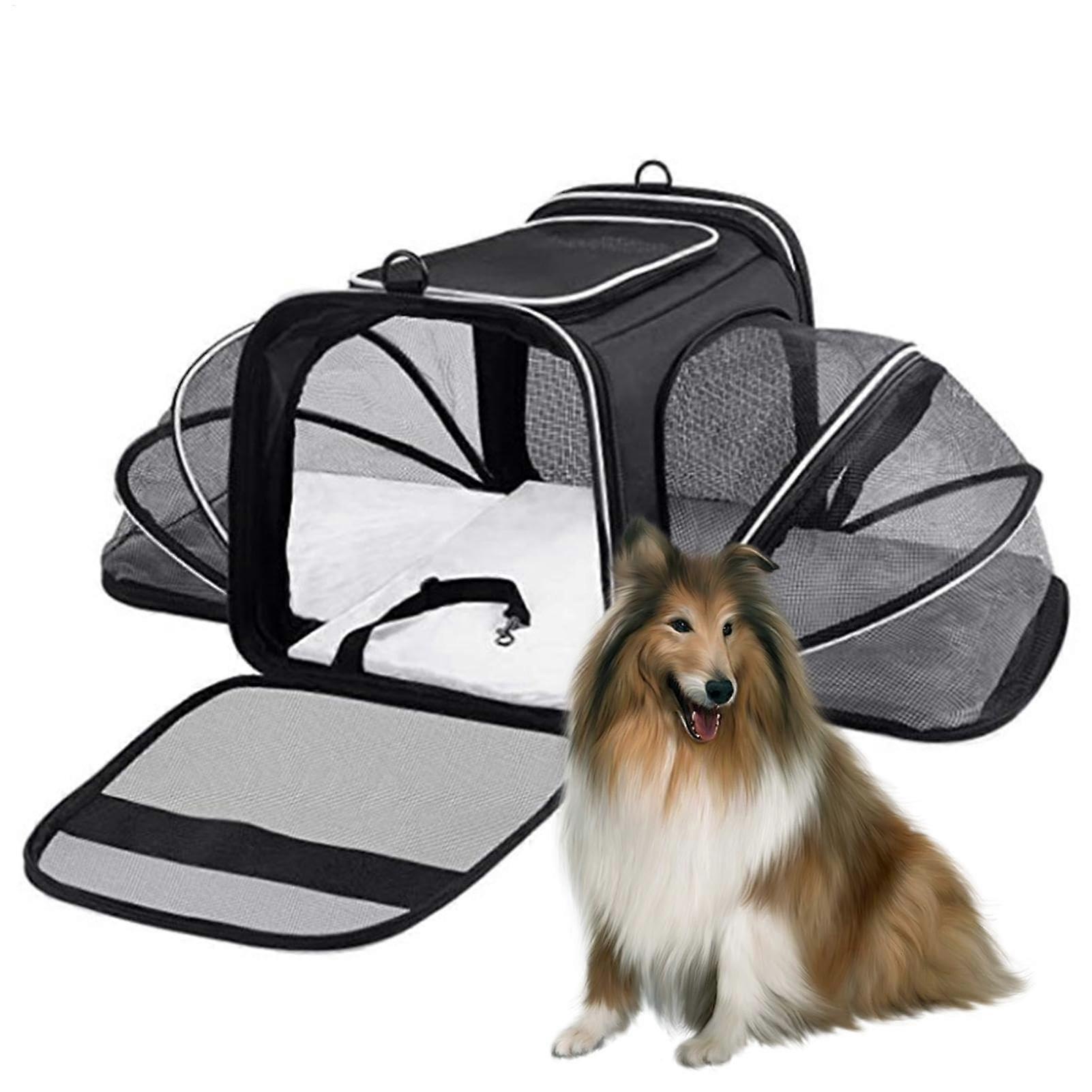 Expandable Cat Carrier For Travel, Portable Cat Travel Bag, Detachable Dog Carrier, Lightweight Spacious Pet Bag, Black