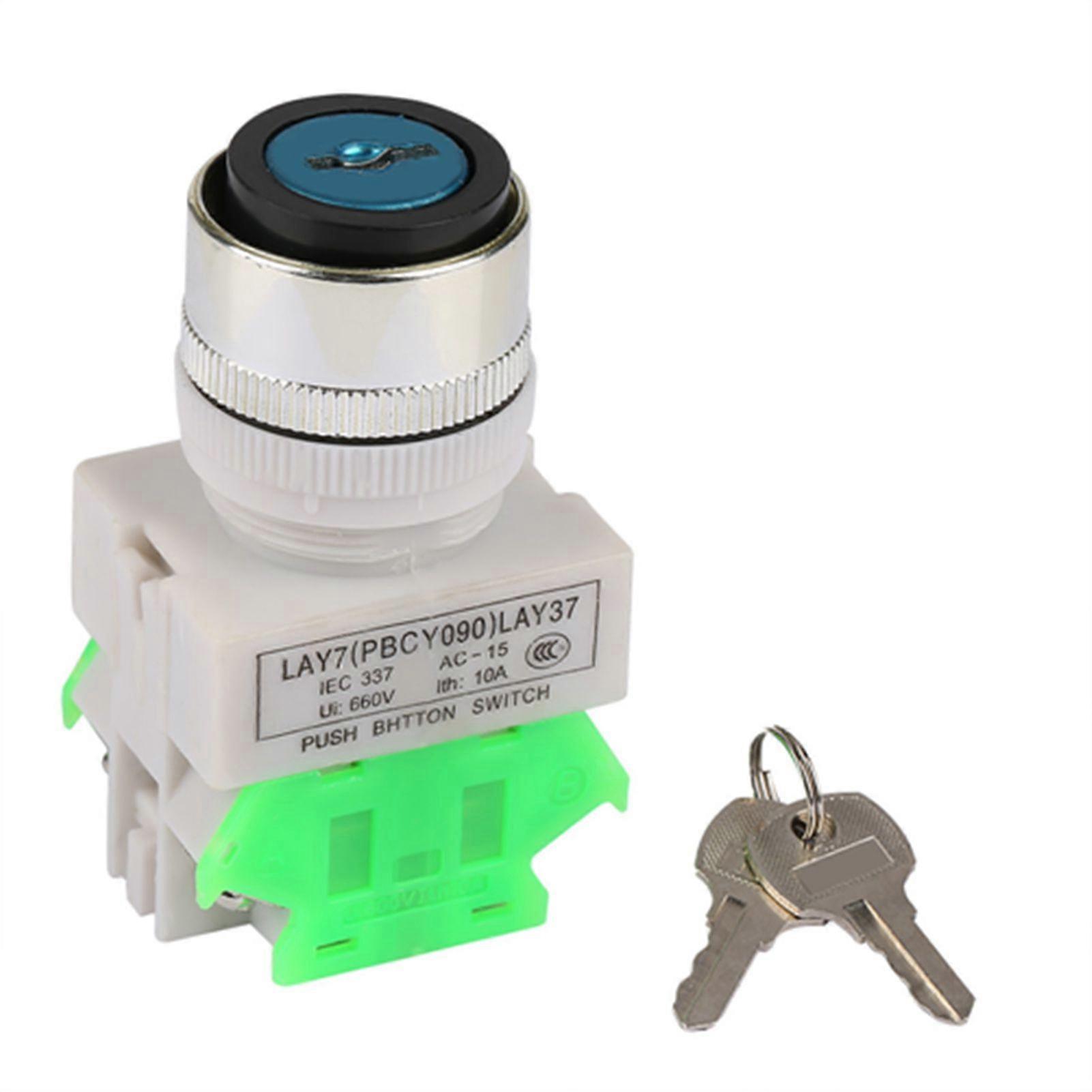 3 Position Key Operated Rotary Switch 2 Keys 22mm Mount LAY37-20Y/31