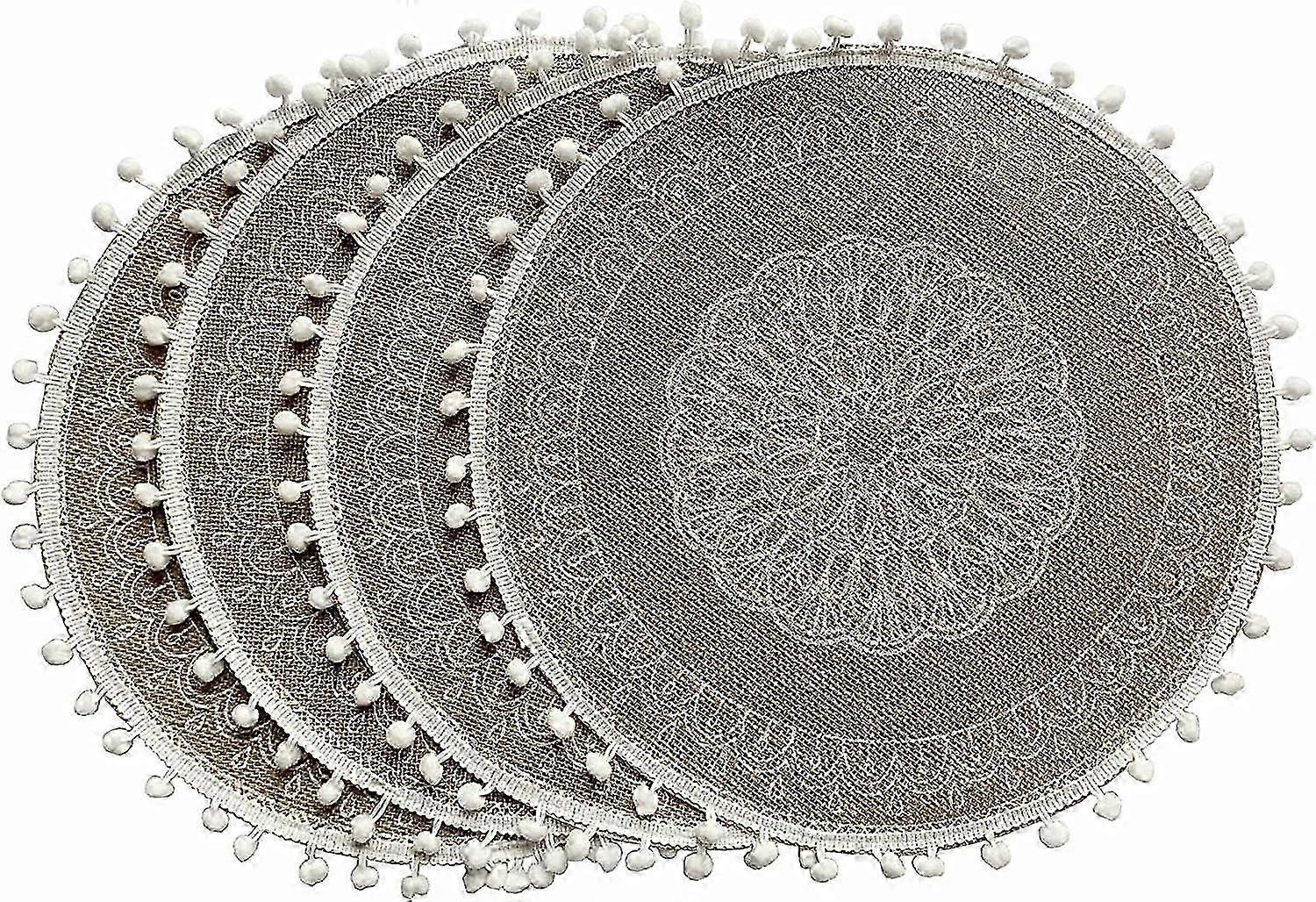 Dining Table Set of 4 White Balls D CAPASIN Boho Round Placemats Plate Placemat Farmhouse Burlap Macrame