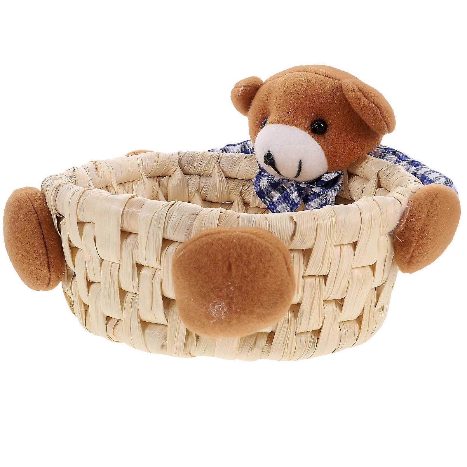 Cartoon Bear Storage Basket Woven Basket for Multiuse 3Pcs Set
