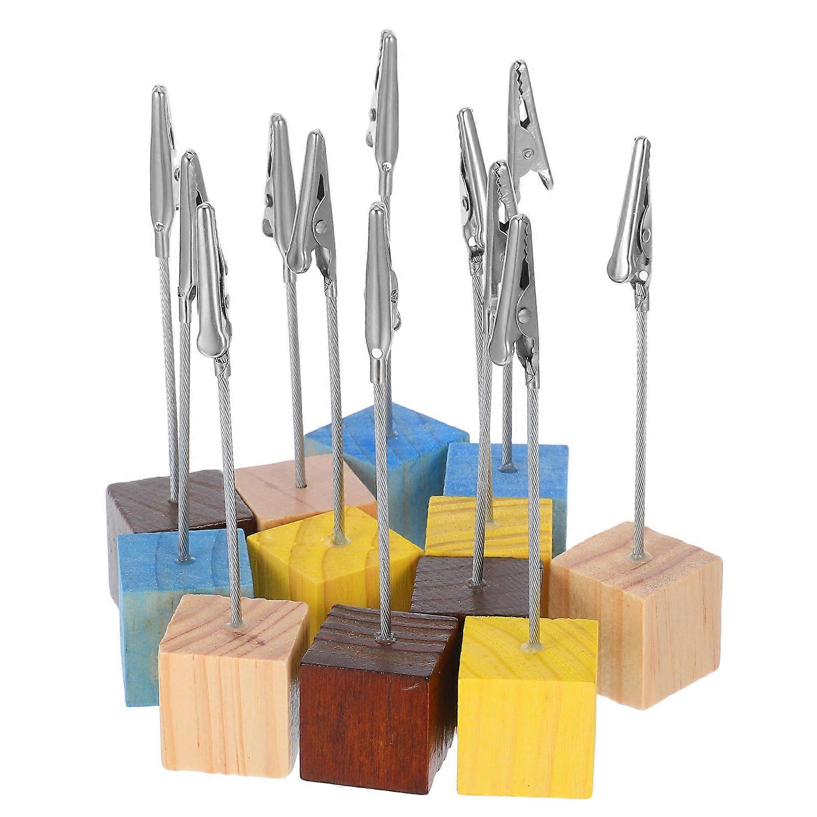 Vintage Wooden Memo Holder Cube with Clip for Photos and Cards 24Pcs