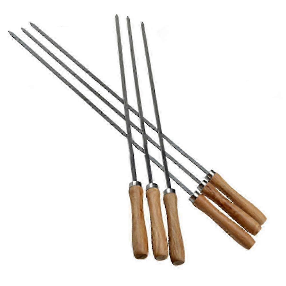 Flat Reusable Metal Skewers with Wooden Handles for BBQ Kebabs Set of 6 with Storage Pouch