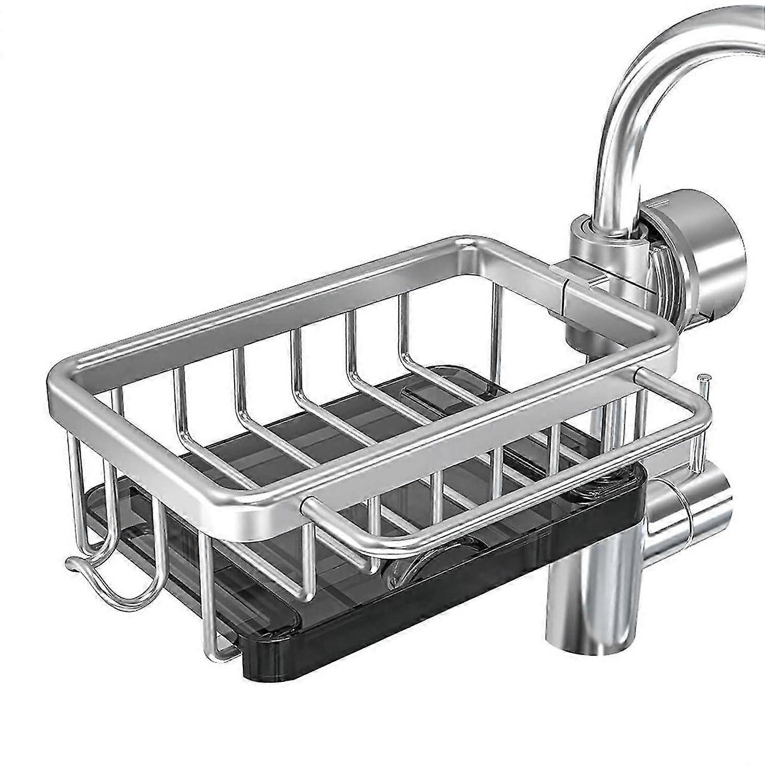 Sponge Holder Over Faucet Kitchen Sink Organizer, with Hook Silver