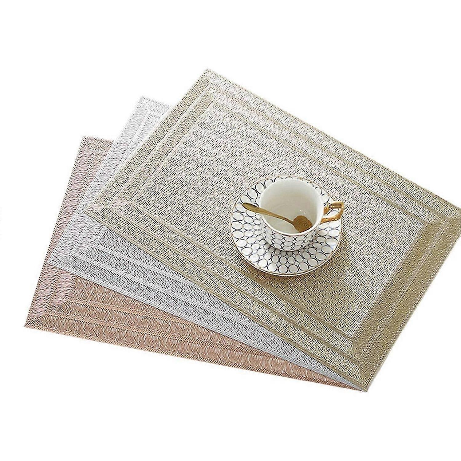 6Pcs Rectangular Woven Table Mat Slip 18x12 Inches Silver