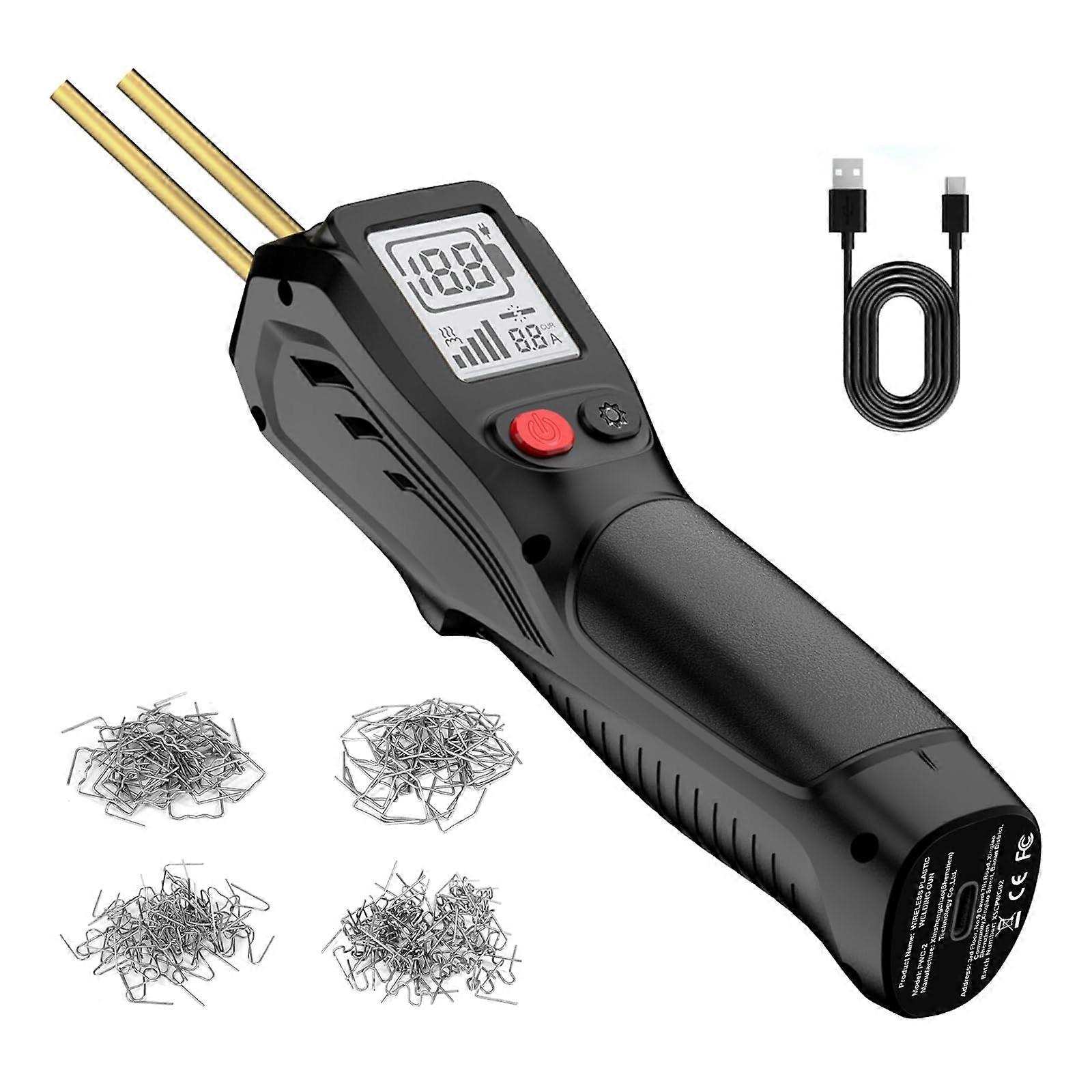 500W Wireless Handheld Plastic Welder LCD Display, USB Rechargeable 5000mAh, Welding Kit With 200 Hot Staples, Black