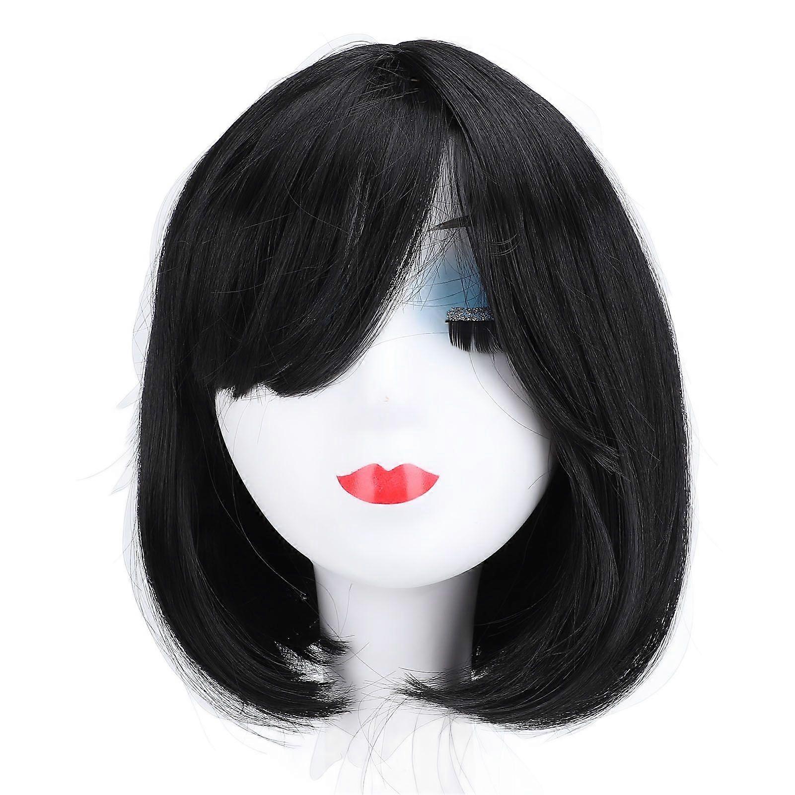 Bob Wig with Bangs Women Shoulder Length Short Straight Breathable Synthetic Black W-381