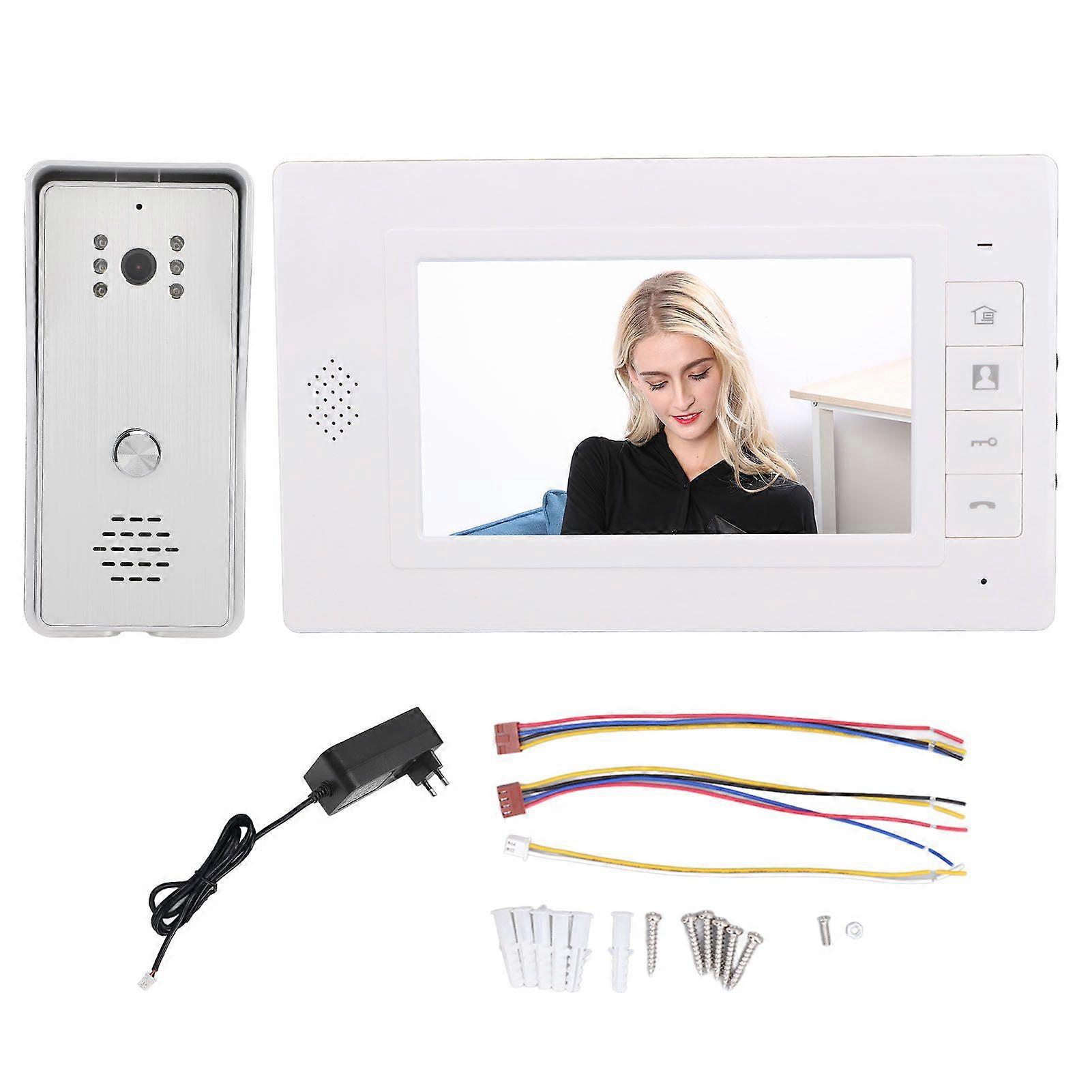 7 Inch Screen Smart Video Intercom System 120 Degree Wide Angle Wired Door Phone Doorbell Kits with Night Vision for Hotel Office Public Silver EU Plu