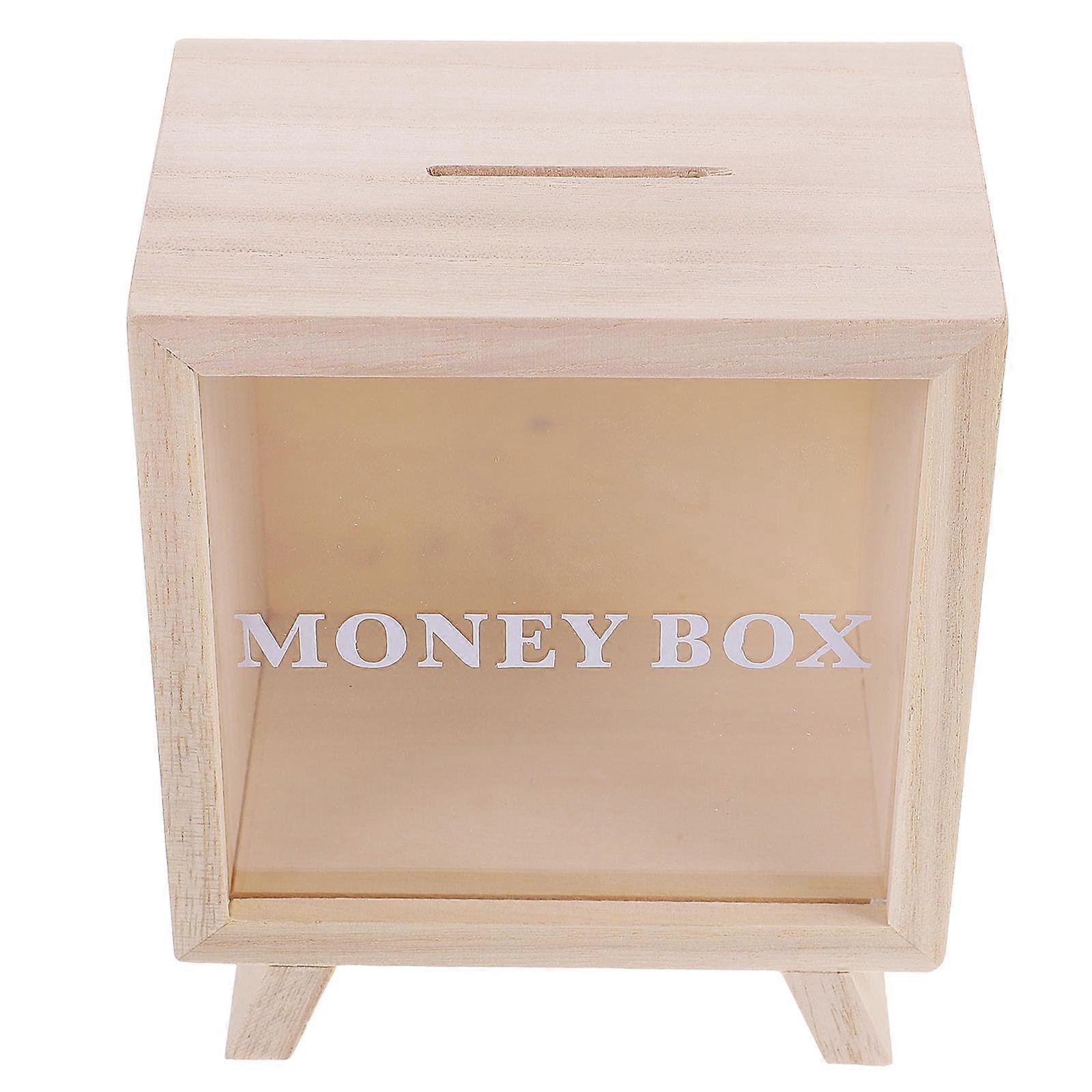 Money Saving Box Wood Piggy Bank for Storage Use 2Pcs Light Yellow Design
