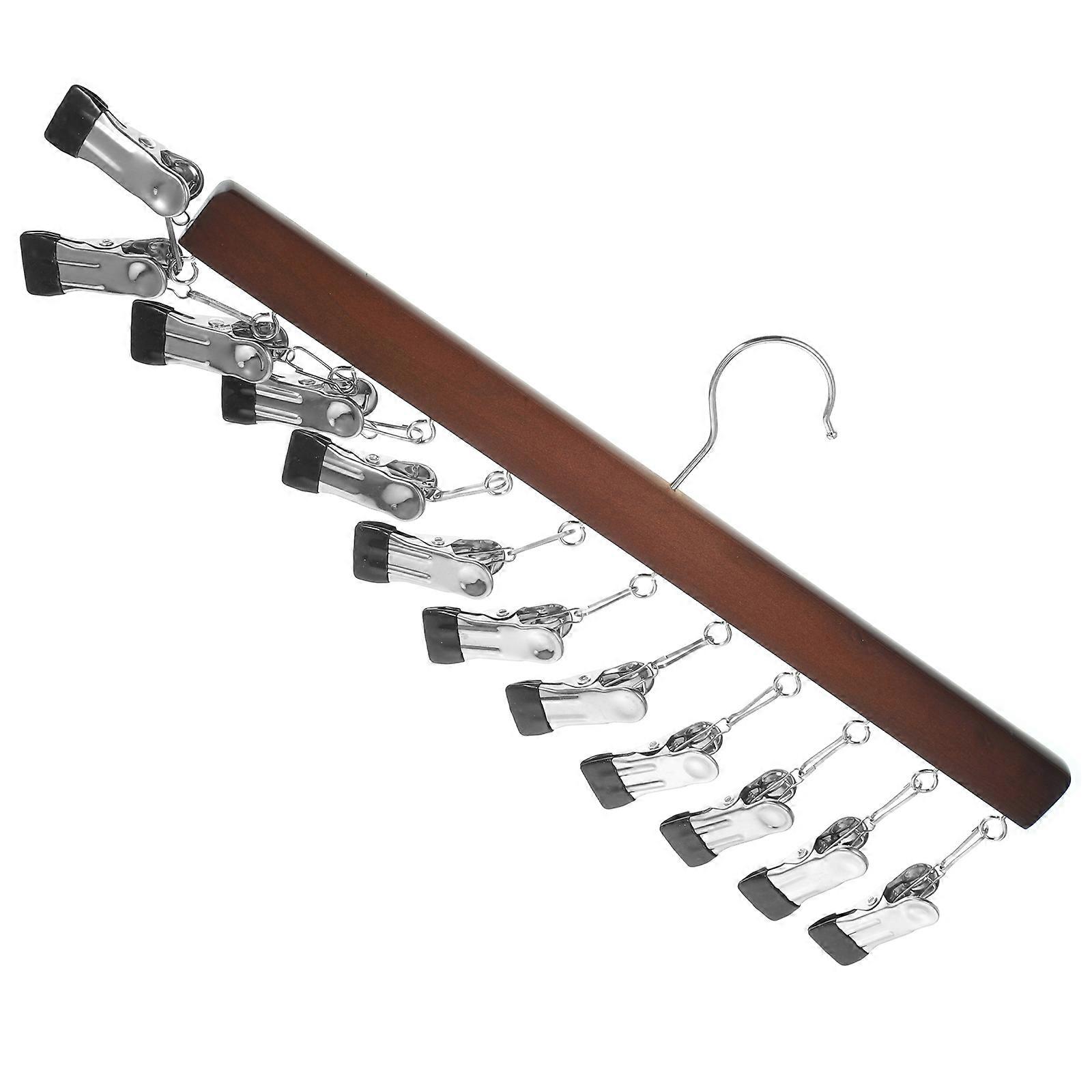 Retro Style Closet Organizer Wooden Hanger With Clips For Household Use Space Saving 3Pcs