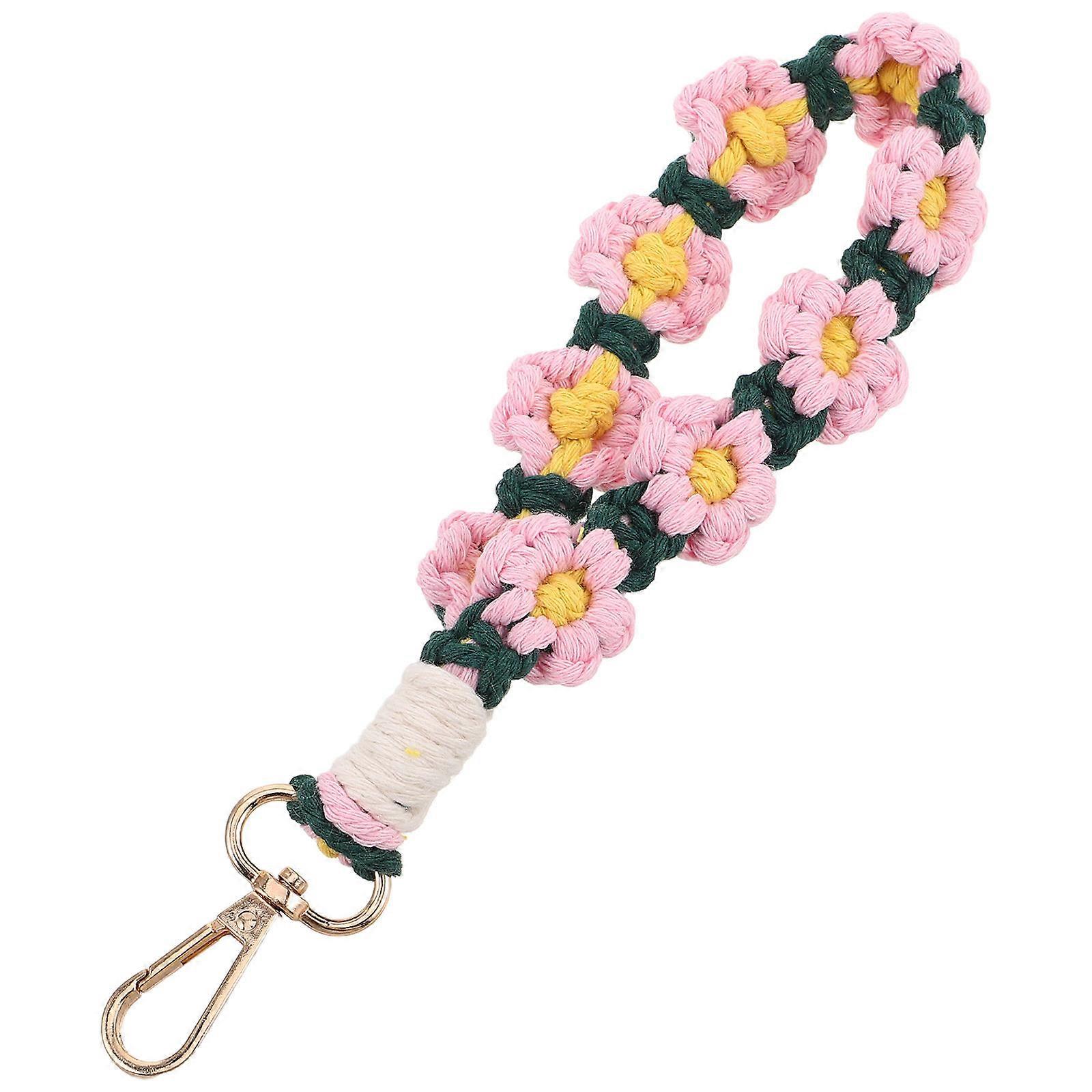 Bohemian Wrist Strap Keychain for Decor 2Pcs Handmade Daisy Woven Wristlet