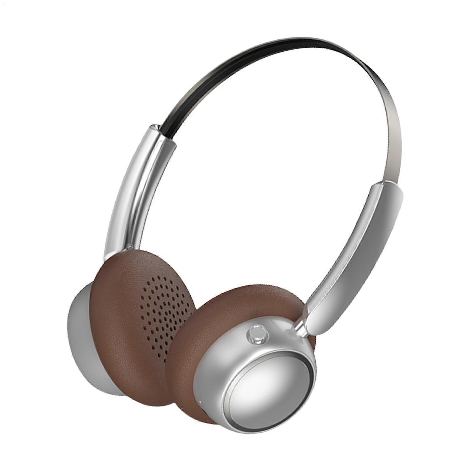 Headset For Music Foldable With Charging Dock Brown Headphones Built In Microphone And Clear Audio For Gaming