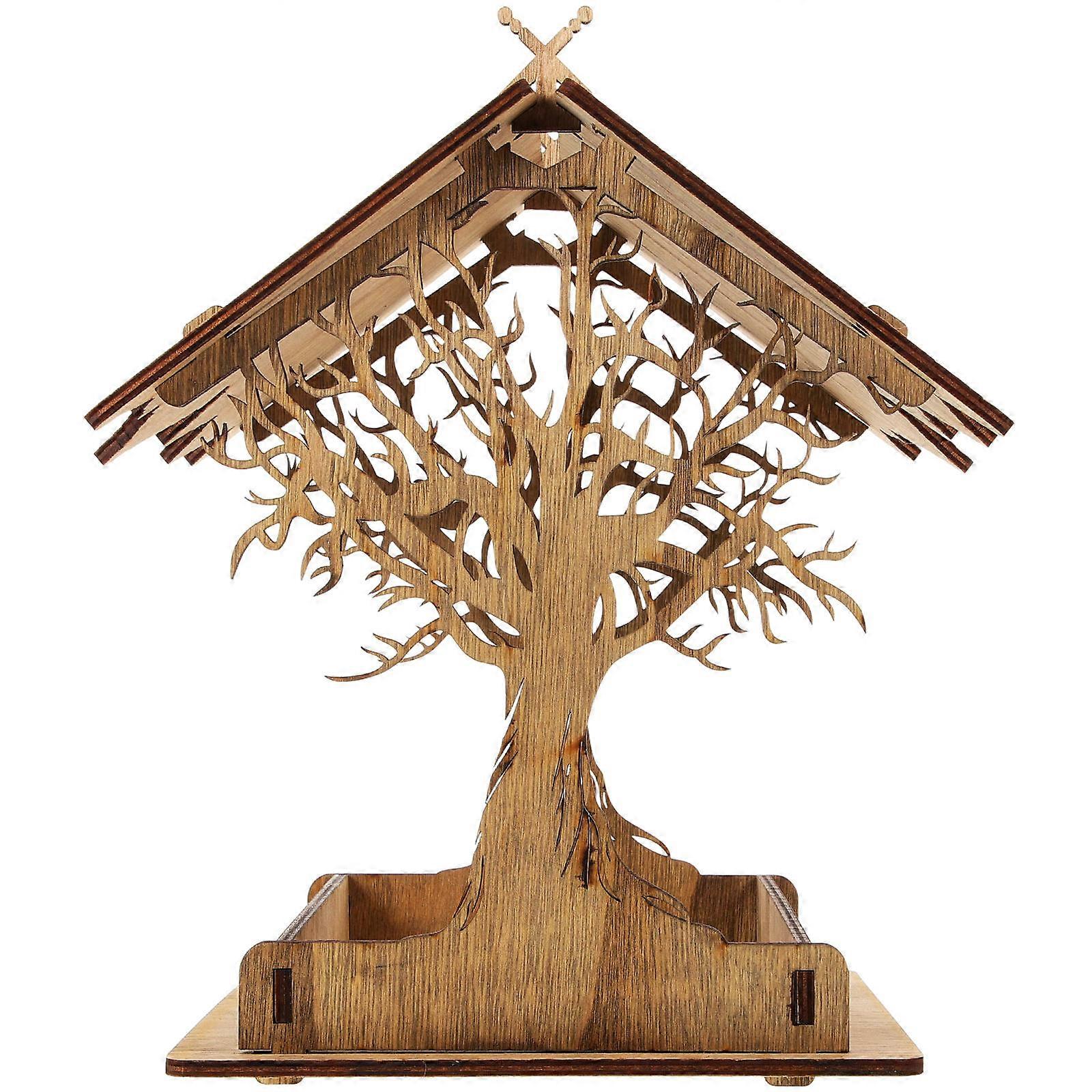 Hummingbird Feeder Bird Fodder Feeding Outside Tree Hanging Bird Feeder Durable Brown Wood for 1Pcs