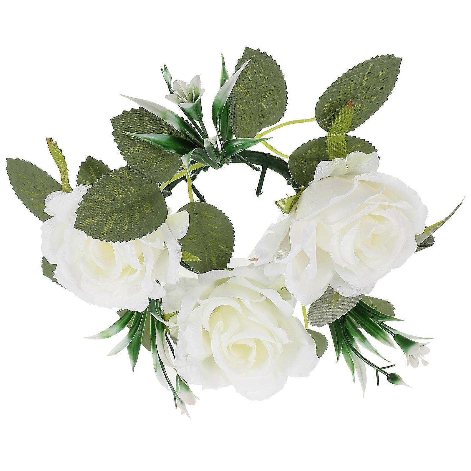 White Rose Candle Ring Artificial for Wedding Decoration 4Pcs Wreath