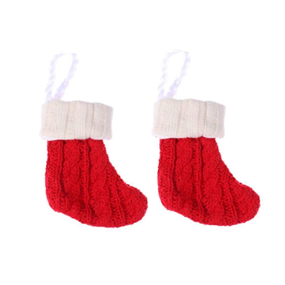 Christmas Tableware Holder Knitting Stockings for Storage Use 4Pcs Red