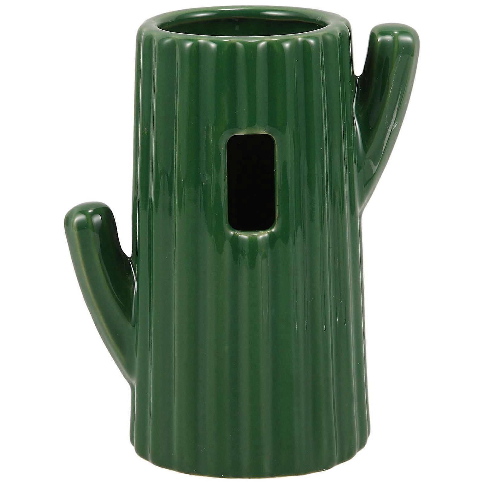 Pet Water Feeder Ceramic Hamster Bottle with 2Sets Green Cactus Design