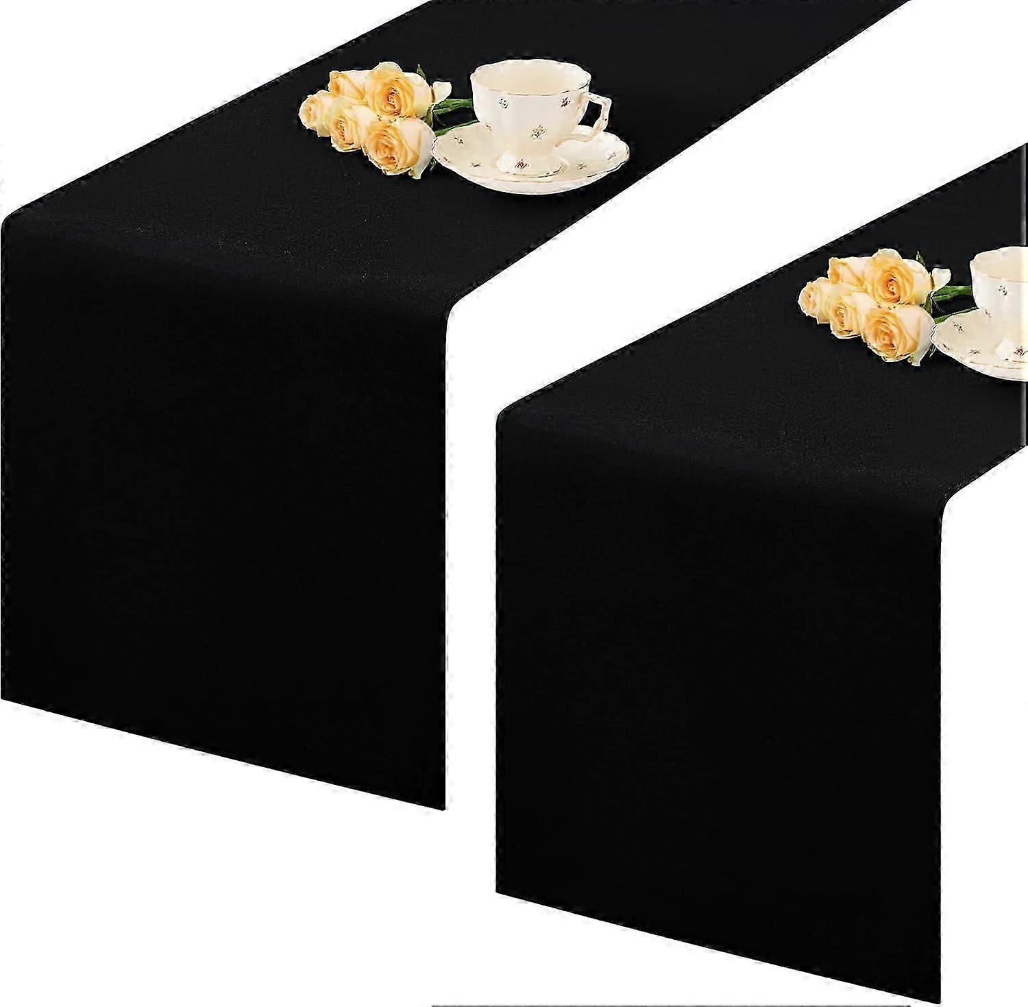 2025 Latest Model  2 Pack Black Small Short Table Runner 12 x 36 Inch Solid Color Table Runner
