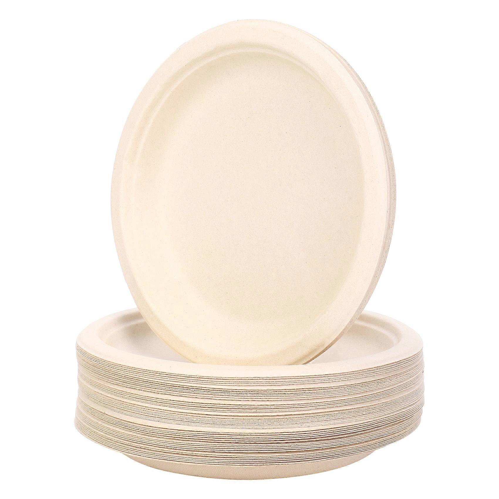 100 Pack 7in Compostable Disposable Round Bagasse Paper Plates