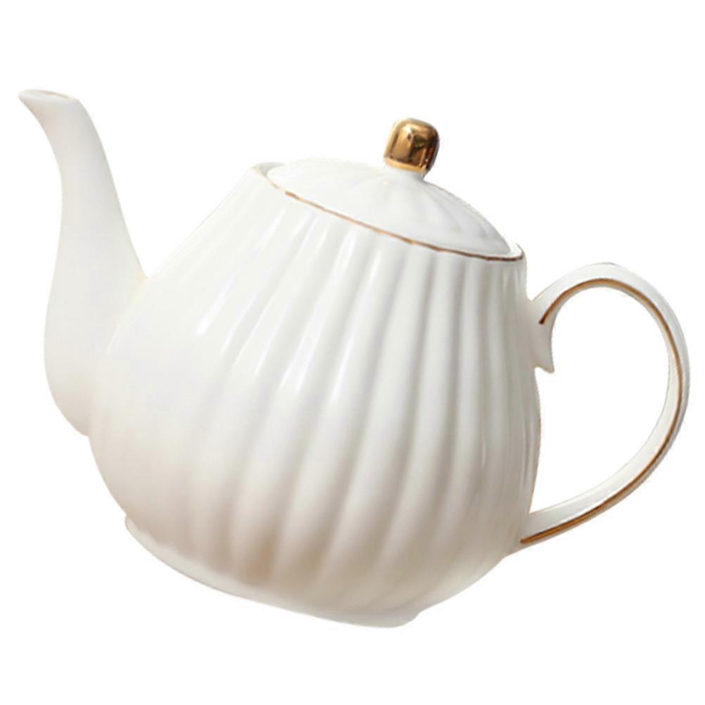 Ceramic Tea Pot Gold Edges for Home White Ceramic Teaware