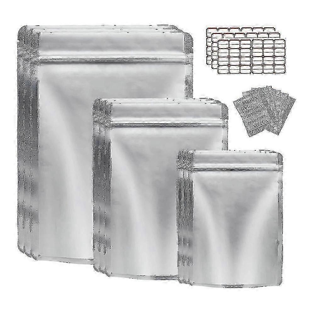 Resealable Mylar Bags For Food Storage - 50 Pack With Oxygen Absorber - Ideal For Grains And Nuts