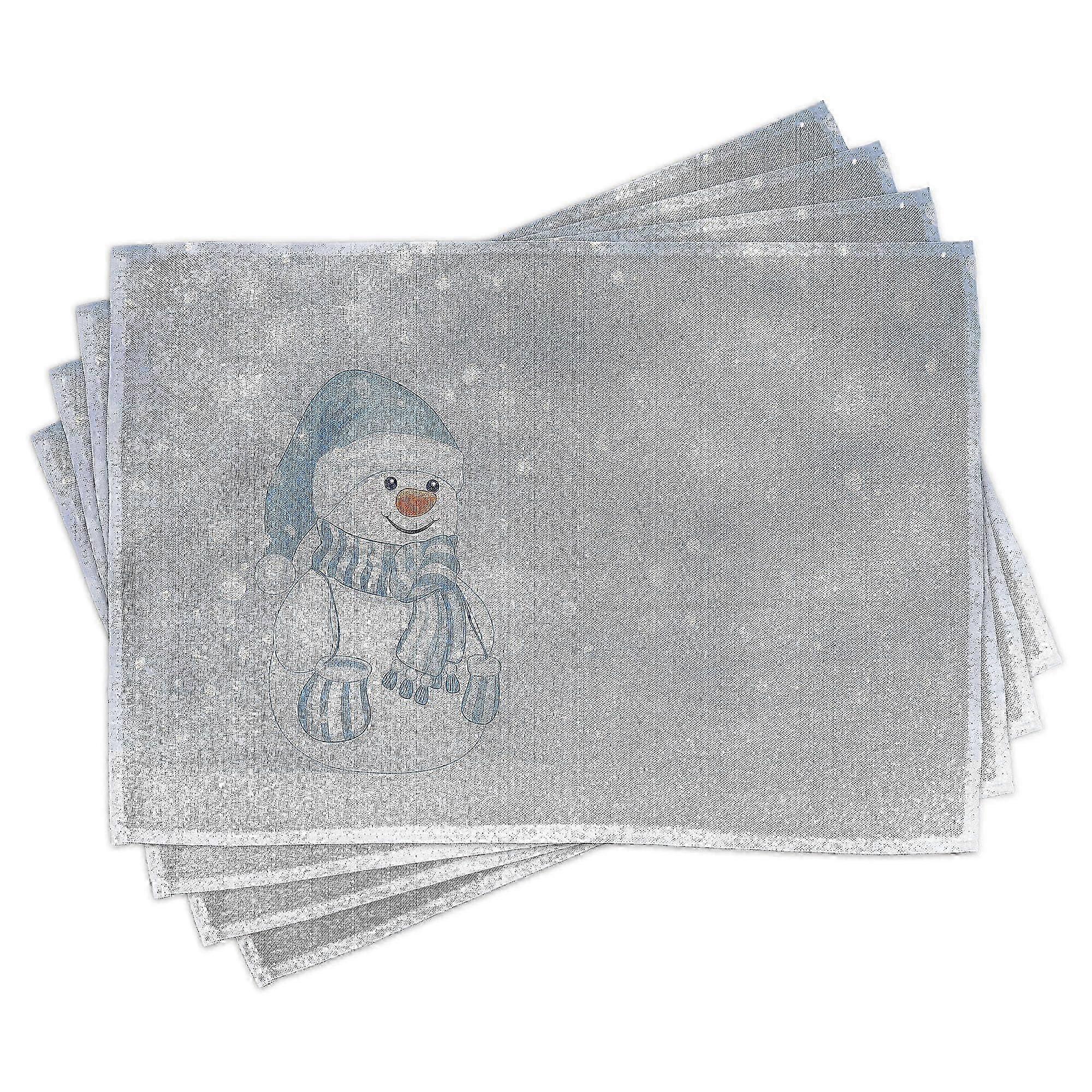 Snowman Placemats Set - , 8-Piece Set of Happy Snowman Washable Fabric for Dining Table