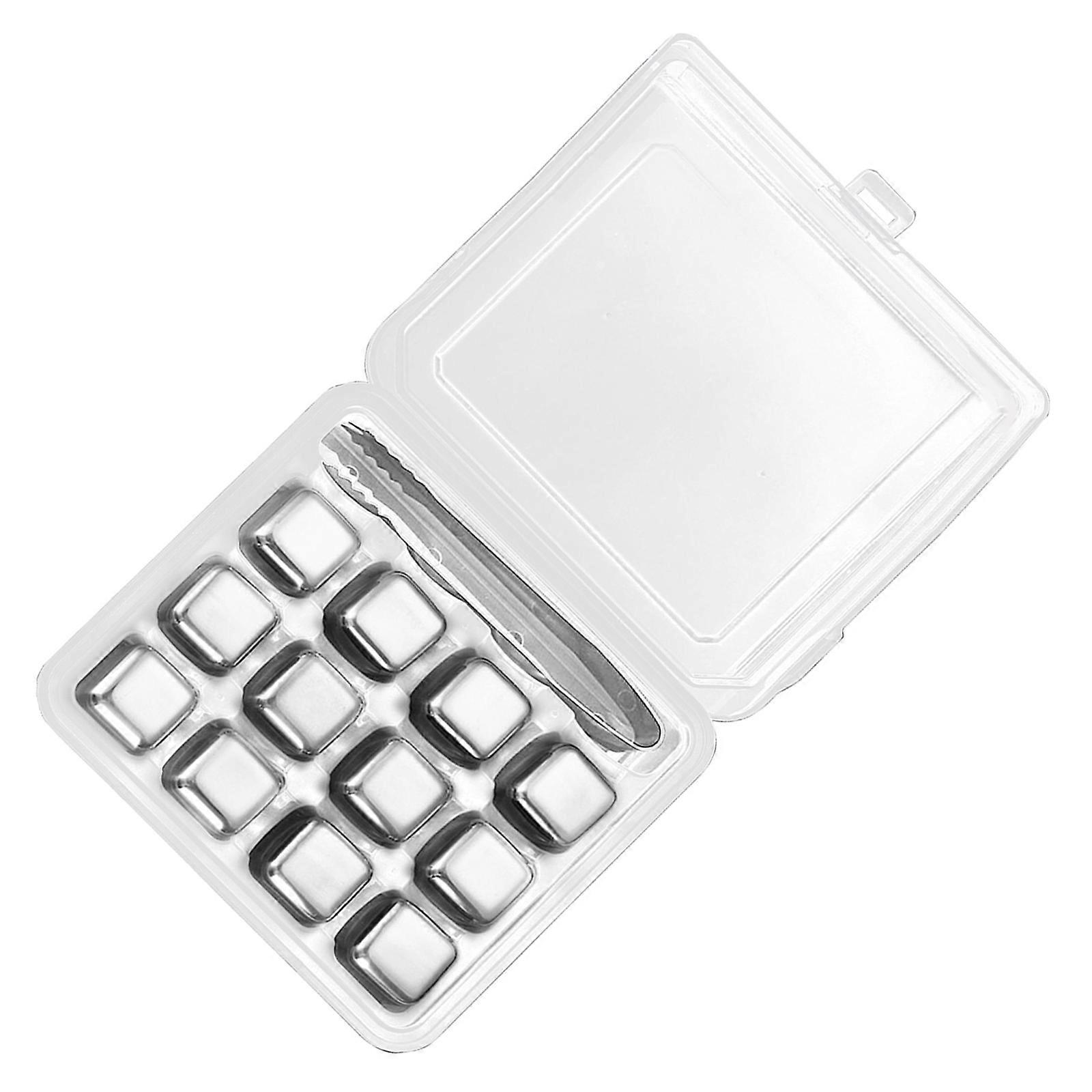 12 Pack Bar Accessories 304Stainless Steel Reusable Ice Cubes with Tongs Chilling Ice Metal Ice Suitable for Beverages Multicolor