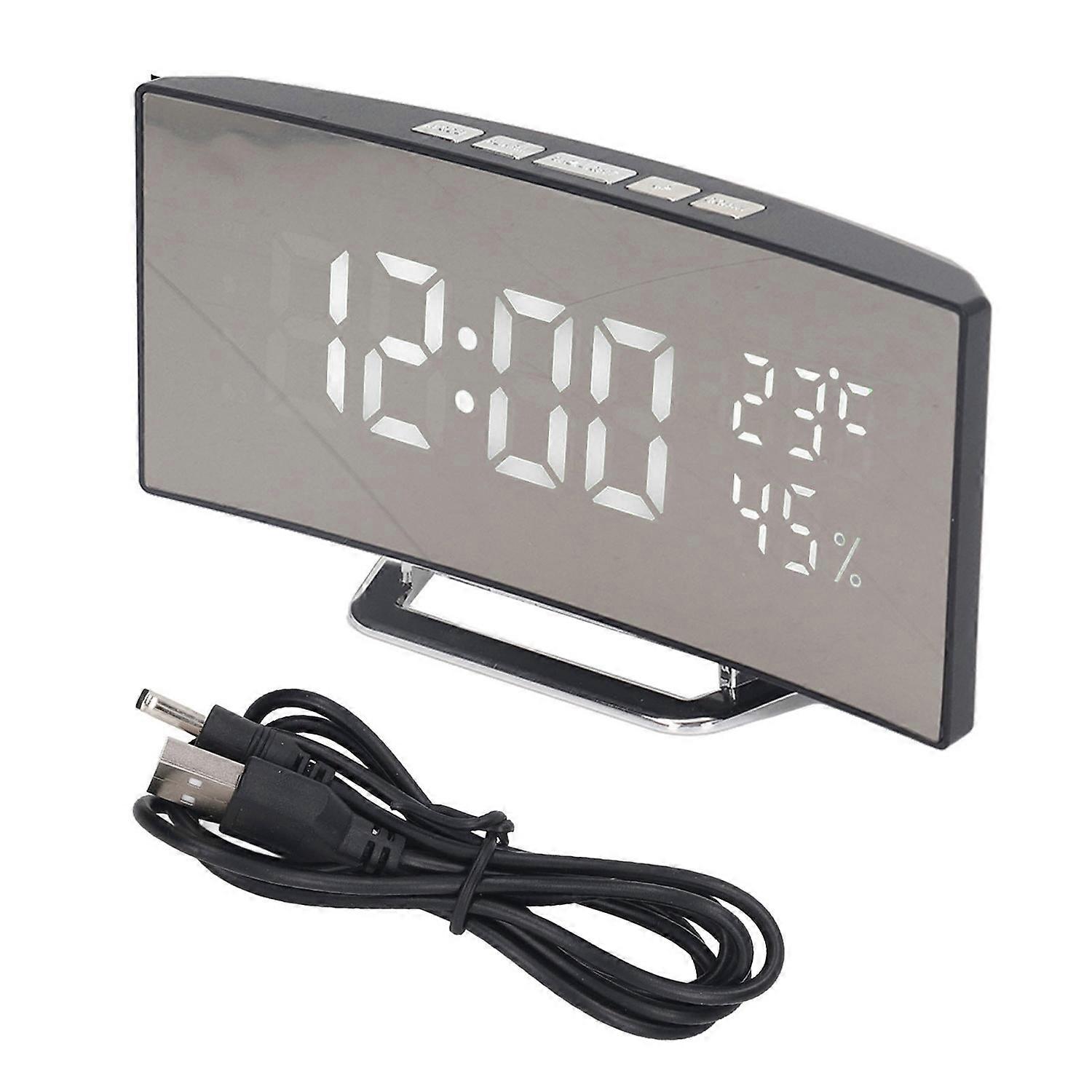 LED Digital Clock 3 Level Brightness Snooze USB Battery Powered Electronic Mirror Alarm Clock with T