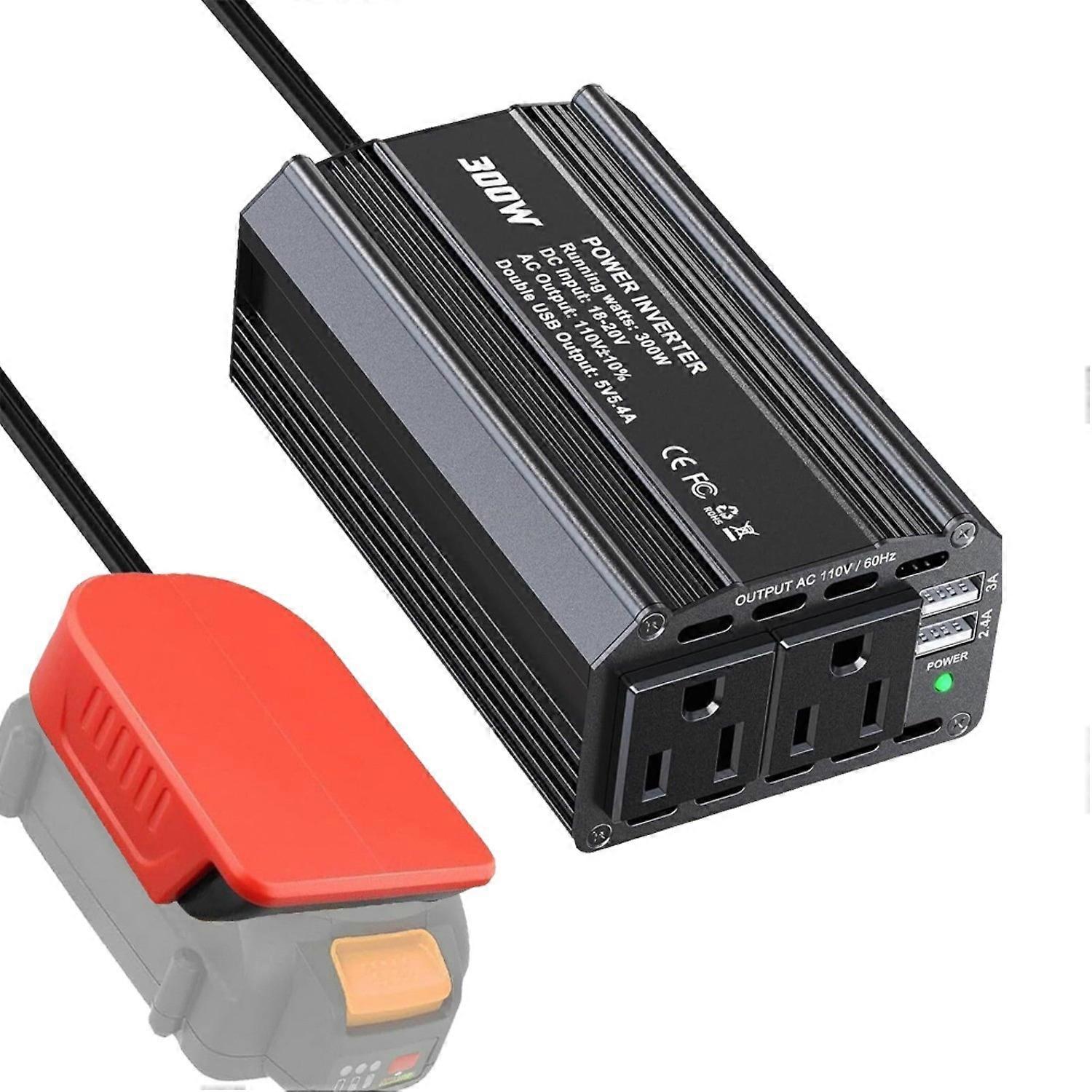300W Power Inverter DC 20V to AC 220V 120V for Worx 6PIN 20v Li-ion Battery Inverter Portable Power Station Generator with 2 AC 2 USB Ports