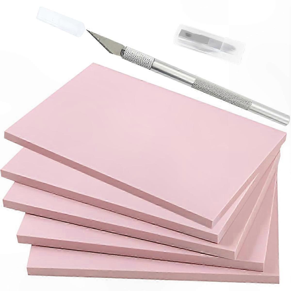 5 Pack Pink Rubber Carving Blocks 4x6, Linoleum Blocks for Printmaking and Stamping