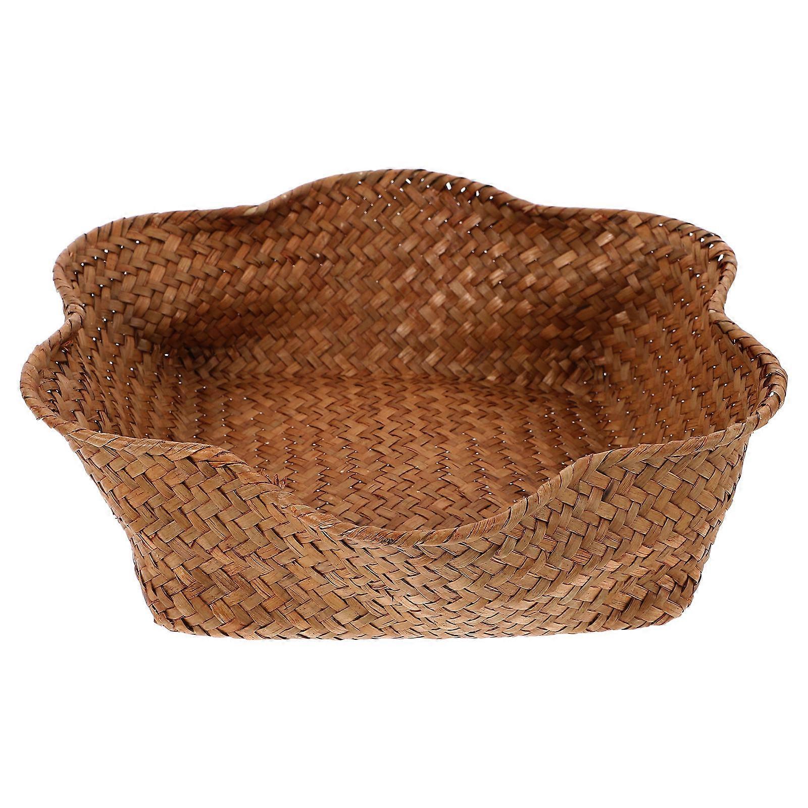 Multi-Function Storage Tray for Storage Use Khaki Woven Fruit Basket