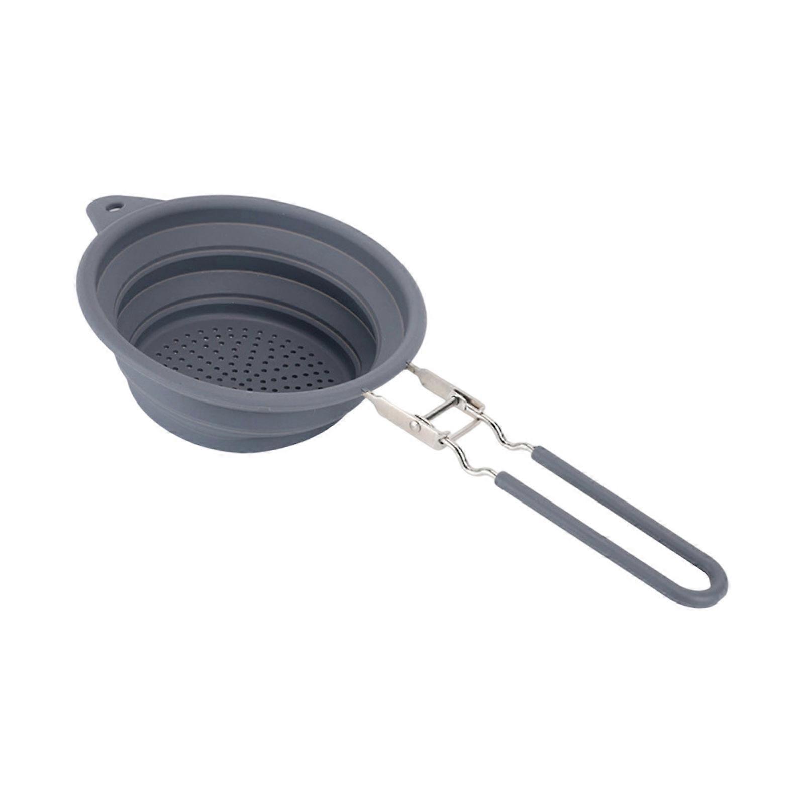 Kitchen Foldable Pastas Strainers,Collapsibles Colanders with Handle,Space Savers Folding Silicone Strainers Colander  Grey