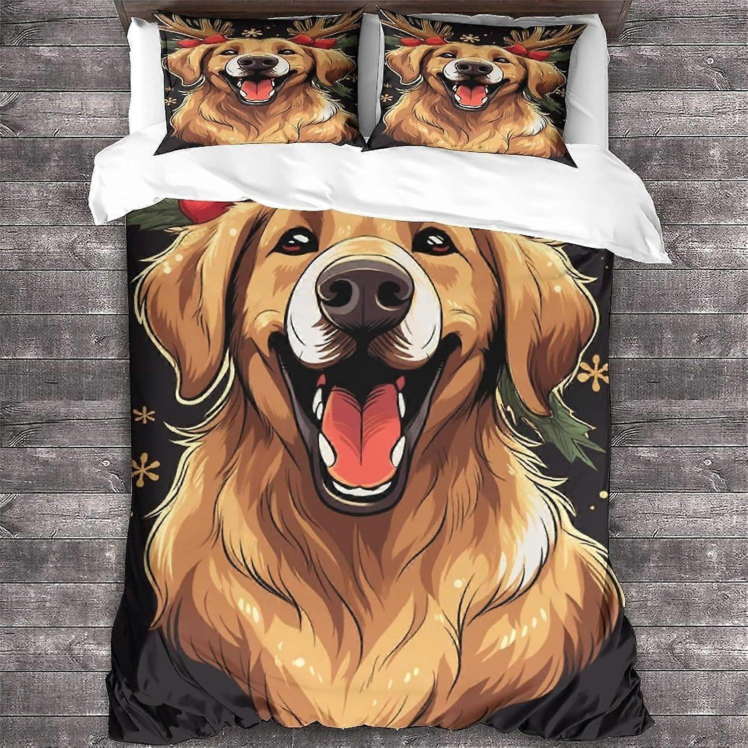LikeEj Golden Retriever غطاء لحاف مجموعة 3D عيد الميلاد نمط الطباعة الفراش لحاف غطاء لحاف مجموعة ، غطاء لحاف من الألياف الدقيقة الناعمة مزدوجة