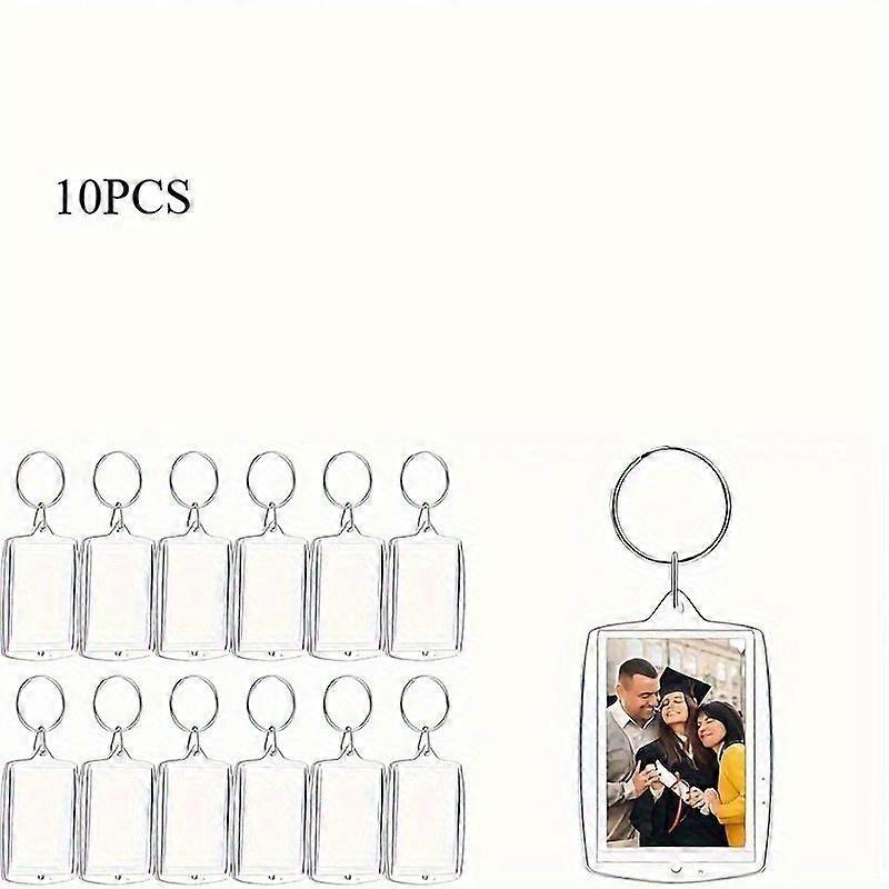 10pcs Clear Acrylic Photo Frame Keychains, Blank Picture Inserts for DIY Key Rings, Assorted Shapes - Rectangle, Heart, Round, Square, Rhomb