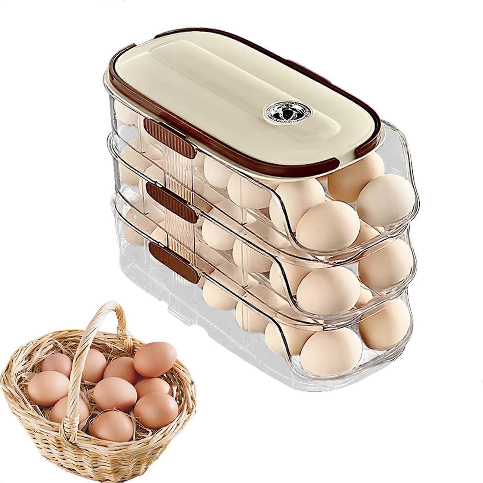 Stackable Egg Dispenser Automatic Fridge Egg Holder With Wheels RollUp Dispenser With Lid Egg Storage Box Model F