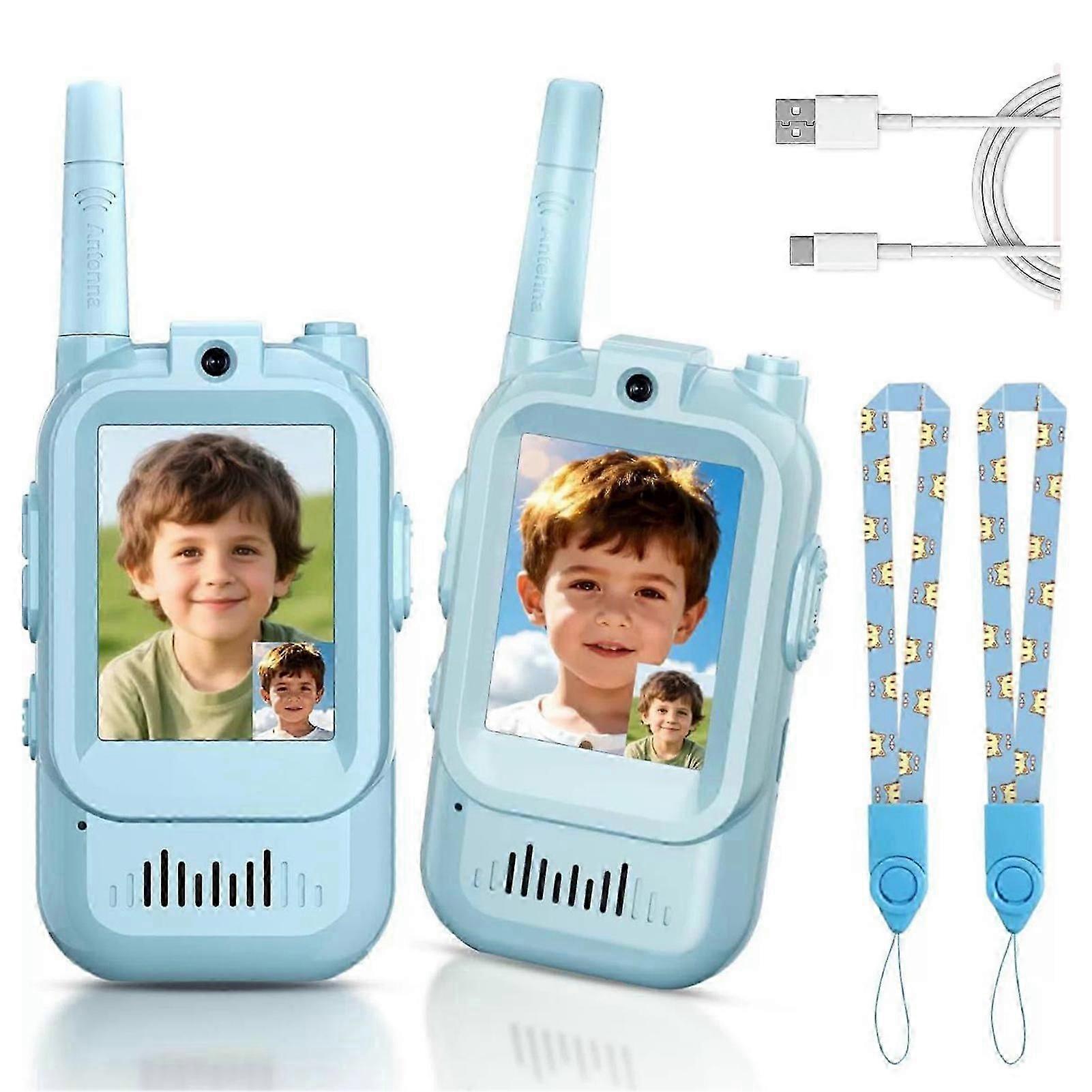 Håndholdt genopladelig videointercom til børn, walkies-talkies, genopladelig videointercom til børn, til drenge og piger i alderen 3-12 år