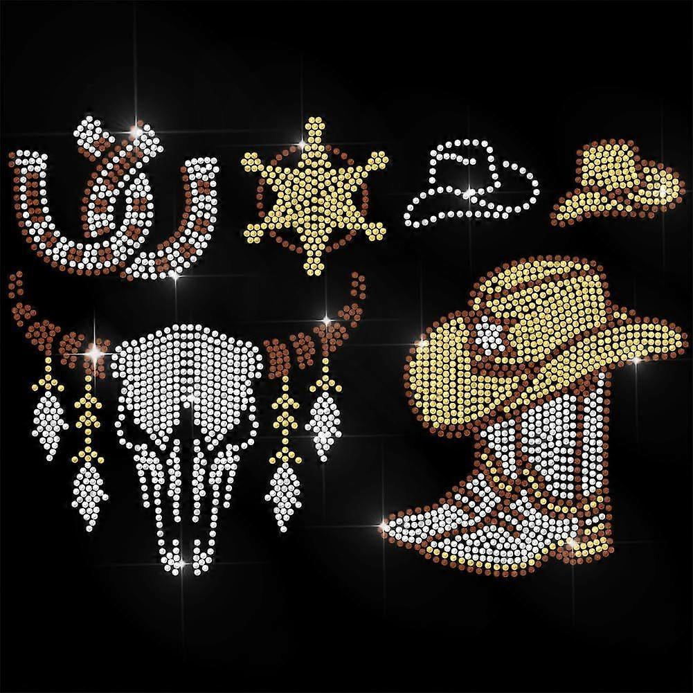 White Rhinestone Iron on Transfer Cowboy and Bull Bling Diamond Hotfix Patches for Clothes 11.6"x8.2" Large Iron On Sequin Applique for Jeans Jacket B