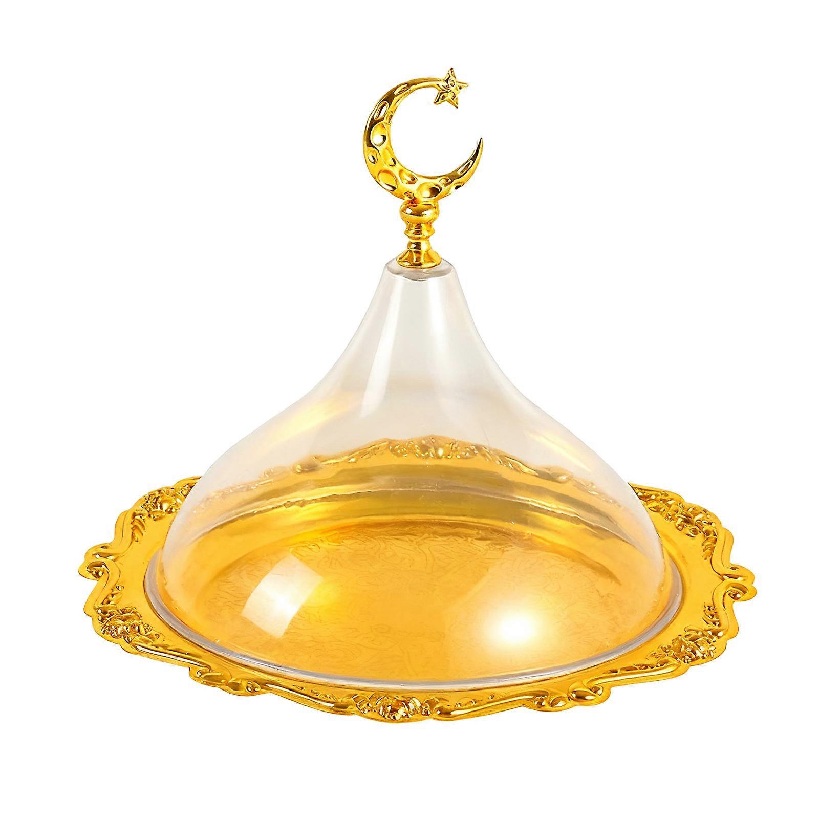 Ramadans Tray Fruit Serving Plate with Metal Base And Clear Dome Lid For Snacks Display Suitable For Various Setting Multicolor
