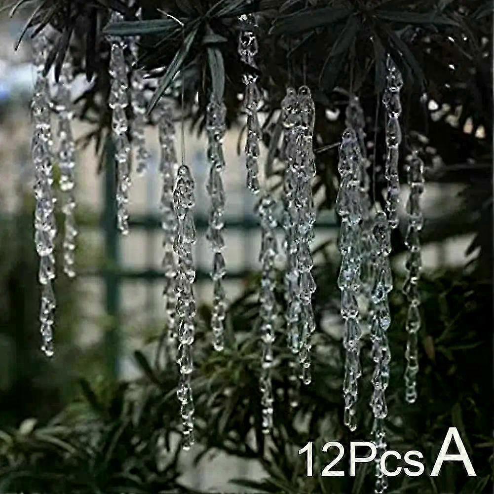 12 kpl kirkasta lasia jääpuikkokoristeita joulukuusen koristeeksi