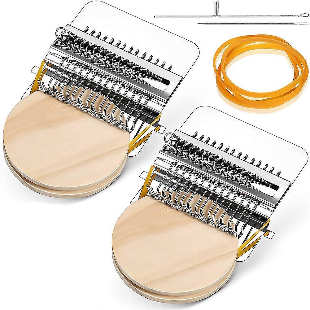 2 Sets Small Loom Speedweve Type Weave Tool DIY Wooden Speedweve Darning Tool Mini Fun Mending Loom (14 Hooks)