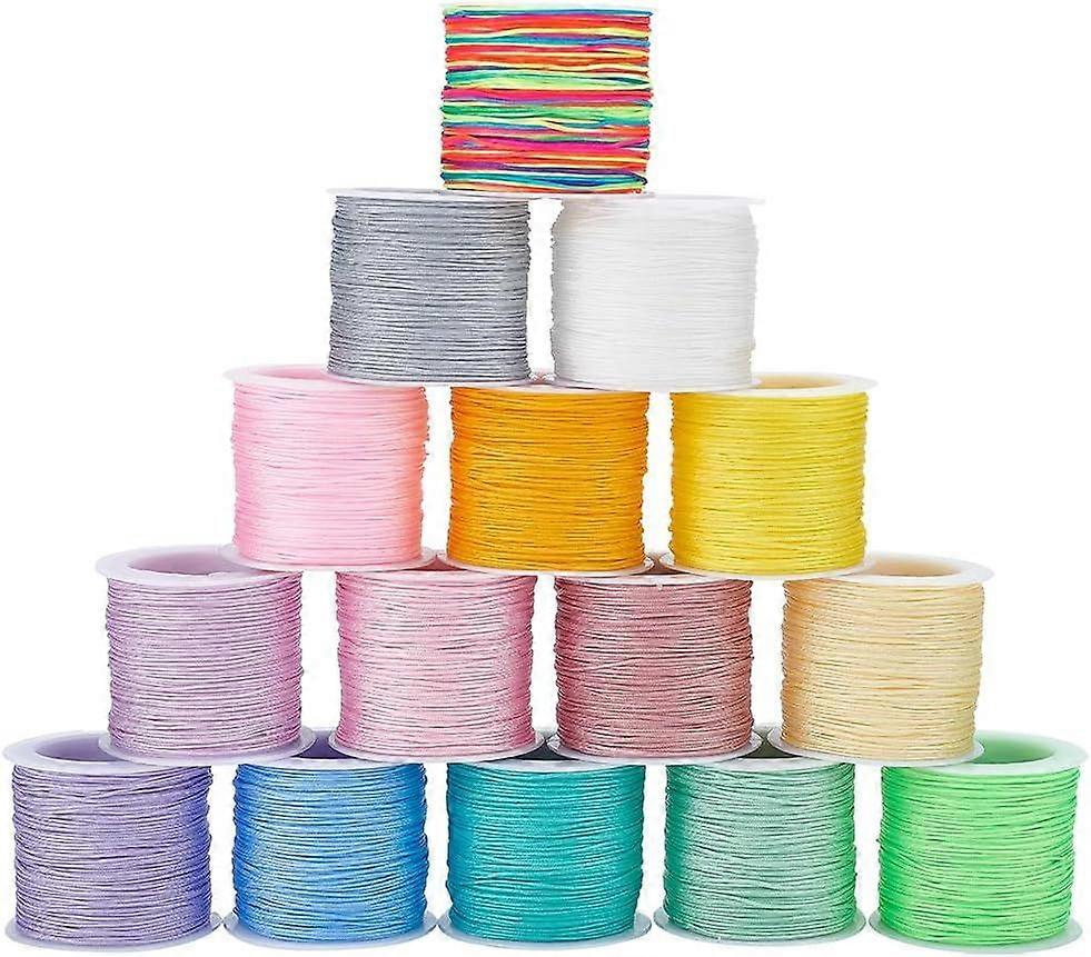 15 Colors Nylon String Beading Thread 820 Yards 0.8mm Chinese Knotting Cord Nylon Cord String for Macrame Friendship Bracelets Nylon Thread for Woven 