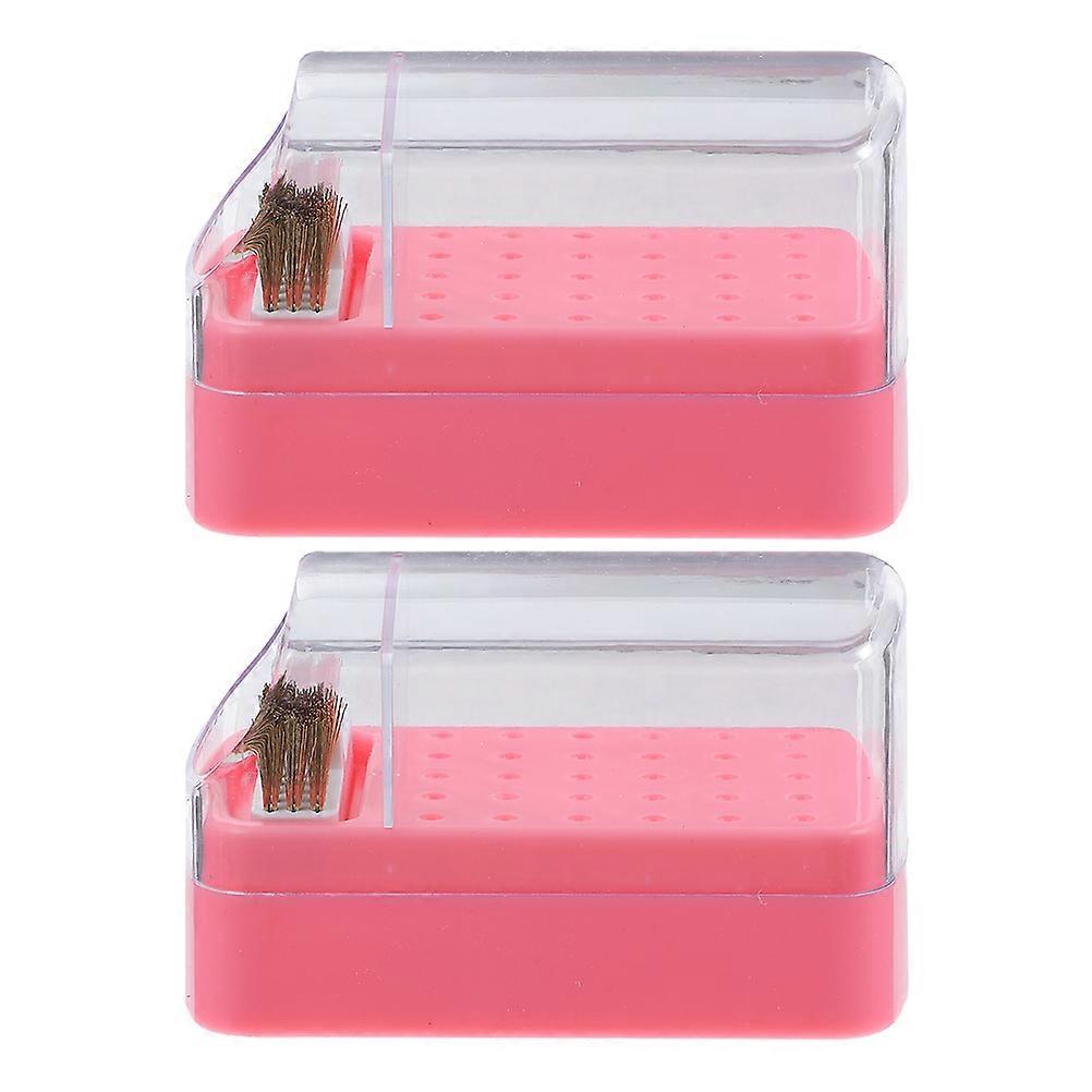 Nail Drill Holder for Storage 2Pcs Plastic Nail Bit Cleaning Brush Case